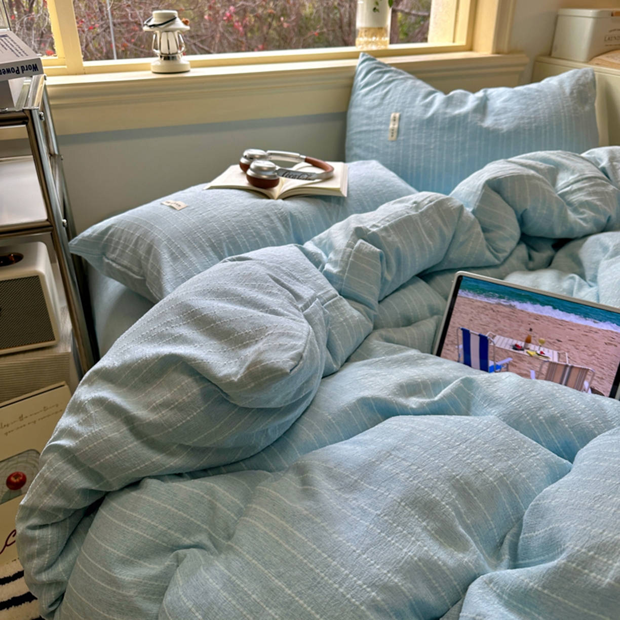 91家纺网 家纺一手货源 找家纺 阿曼达 2026新款简约素色亚麻风纯色无印四件套-素然 素然-天兰