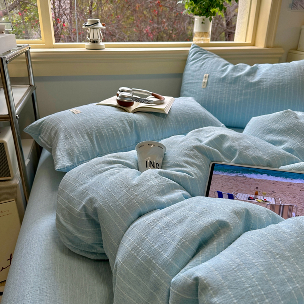 91家纺网 家纺一手货源 找家纺 阿曼达 2026新款简约素色亚麻风纯色无印四件套-素然 素然-天兰