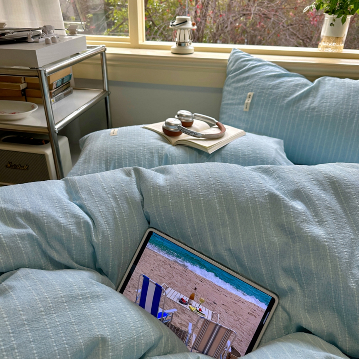 91家纺网 家纺一手货源 找家纺 阿曼达 2026新款简约素色亚麻风纯色无印四件套-素然 素然-天兰