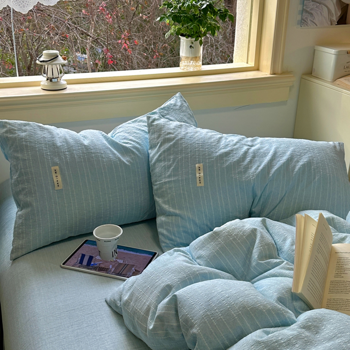 91家纺网 家纺一手货源 找家纺 阿曼达 2026新款简约素色亚麻风纯色无印四件套-素然 素然-天兰