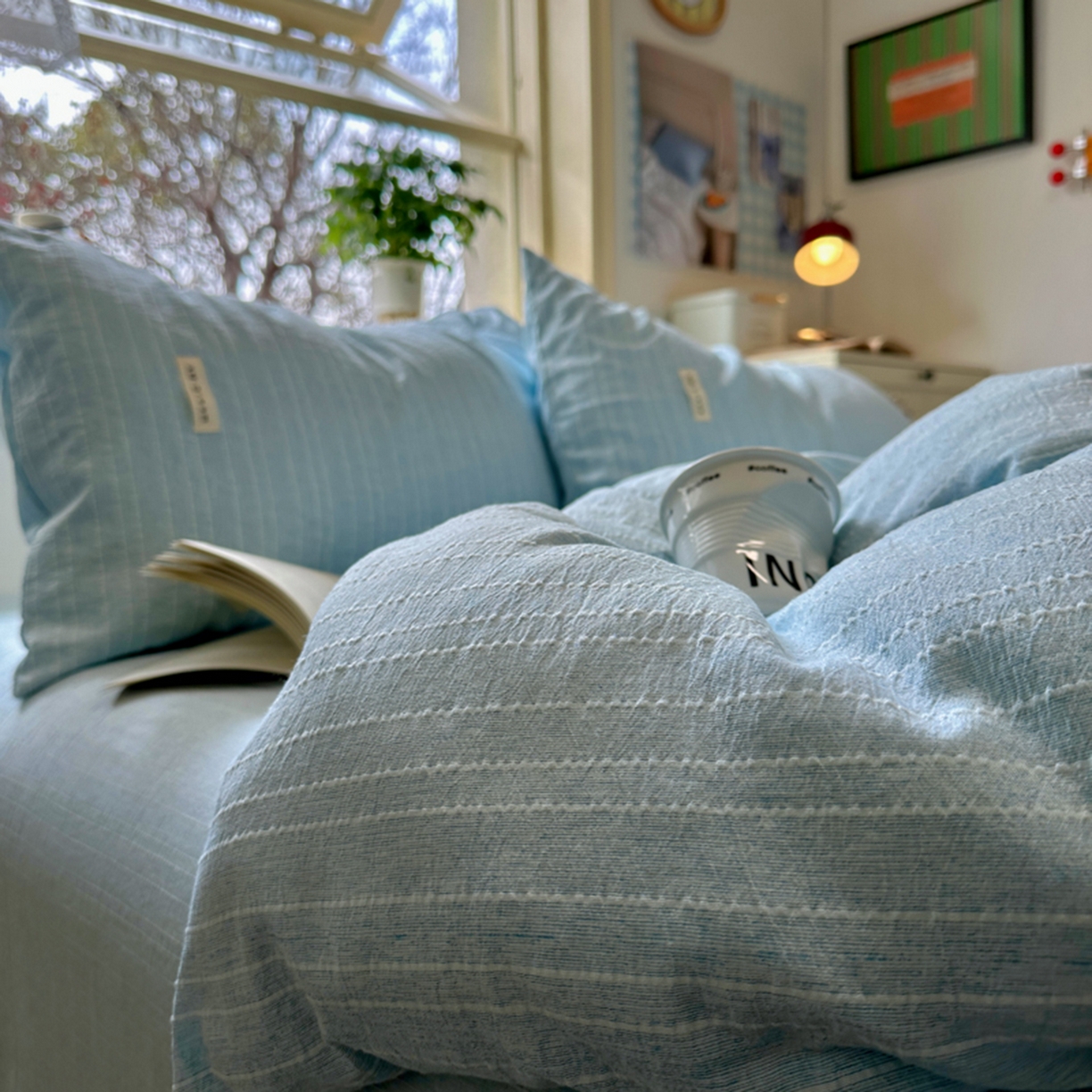 91家纺网 家纺一手货源 找家纺 阿曼达 2026新款简约素色亚麻风纯色无印四件套-素然 素然-天兰