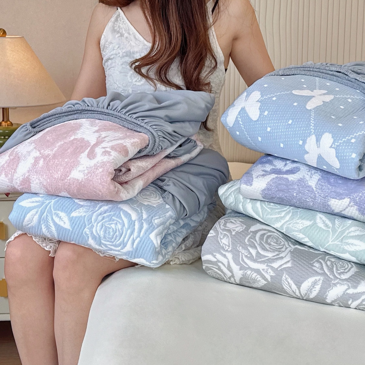 91家纺网 家纺一手货源 找家纺 （总）兜米家居 2026春夏新款韩国冷感科技PE软凉席垫三件套【床笠款】