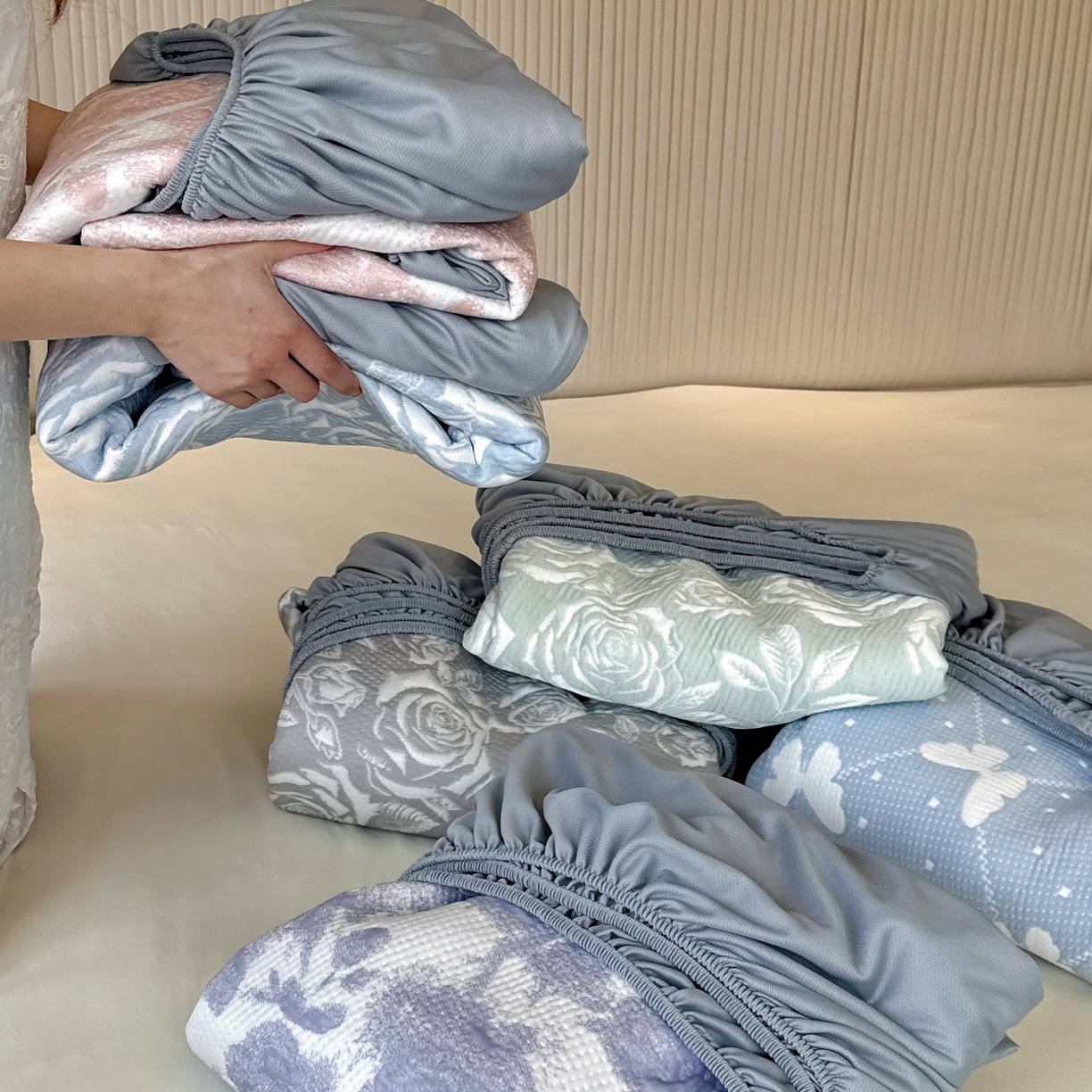 91家纺网 家纺一手货源 找家纺 （总）兜米家居 2026春夏新款韩国冷感科技PE软凉席垫三件套【床笠款】