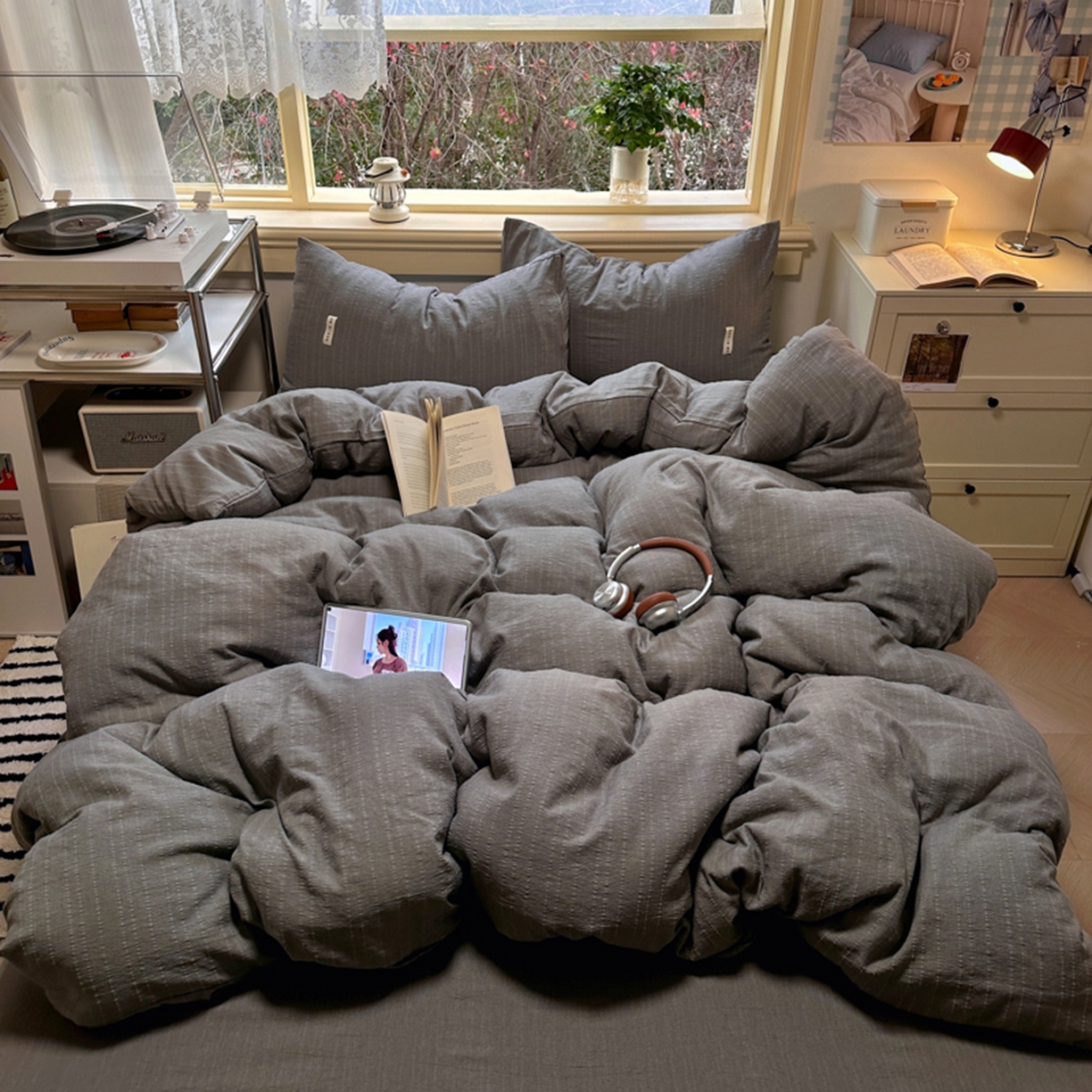 91家纺网 家纺一手货源 找家纺 阿曼达 2026新款简约素色亚麻风纯色无印四件套-素然 素然-烟灰