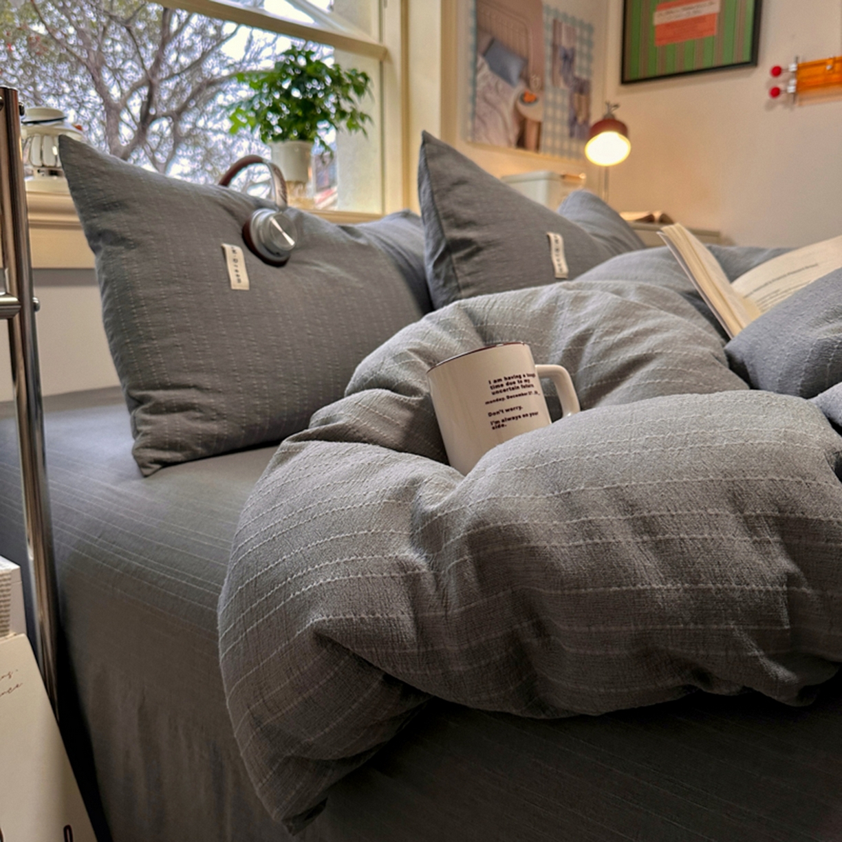 91家纺网 家纺一手货源 找家纺 阿曼达 2026新款简约素色亚麻风纯色无印四件套-素然 素然-烟灰