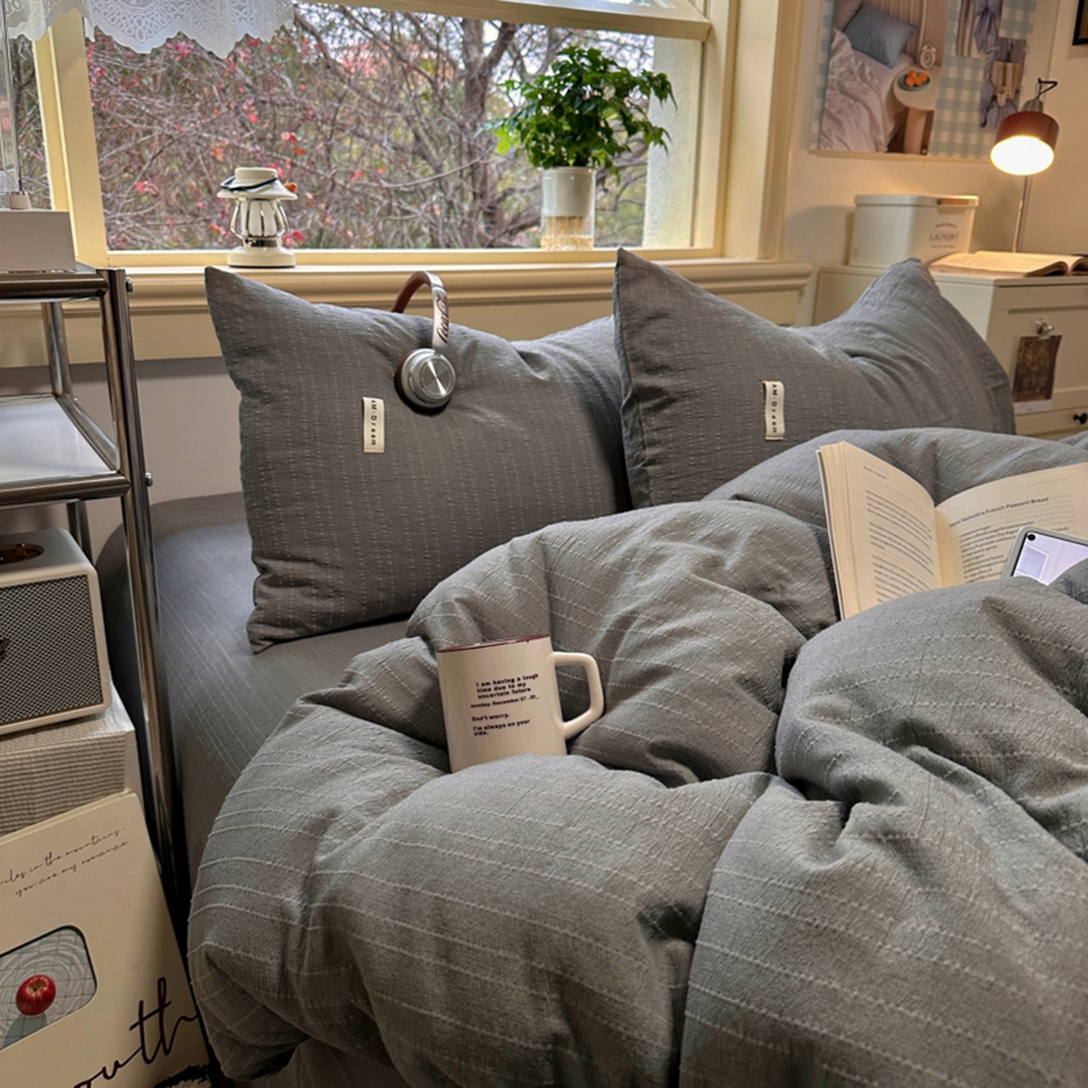 91家纺网 家纺一手货源 找家纺 阿曼达 2026新款简约素色亚麻风纯色无印四件套-素然 素然-烟灰