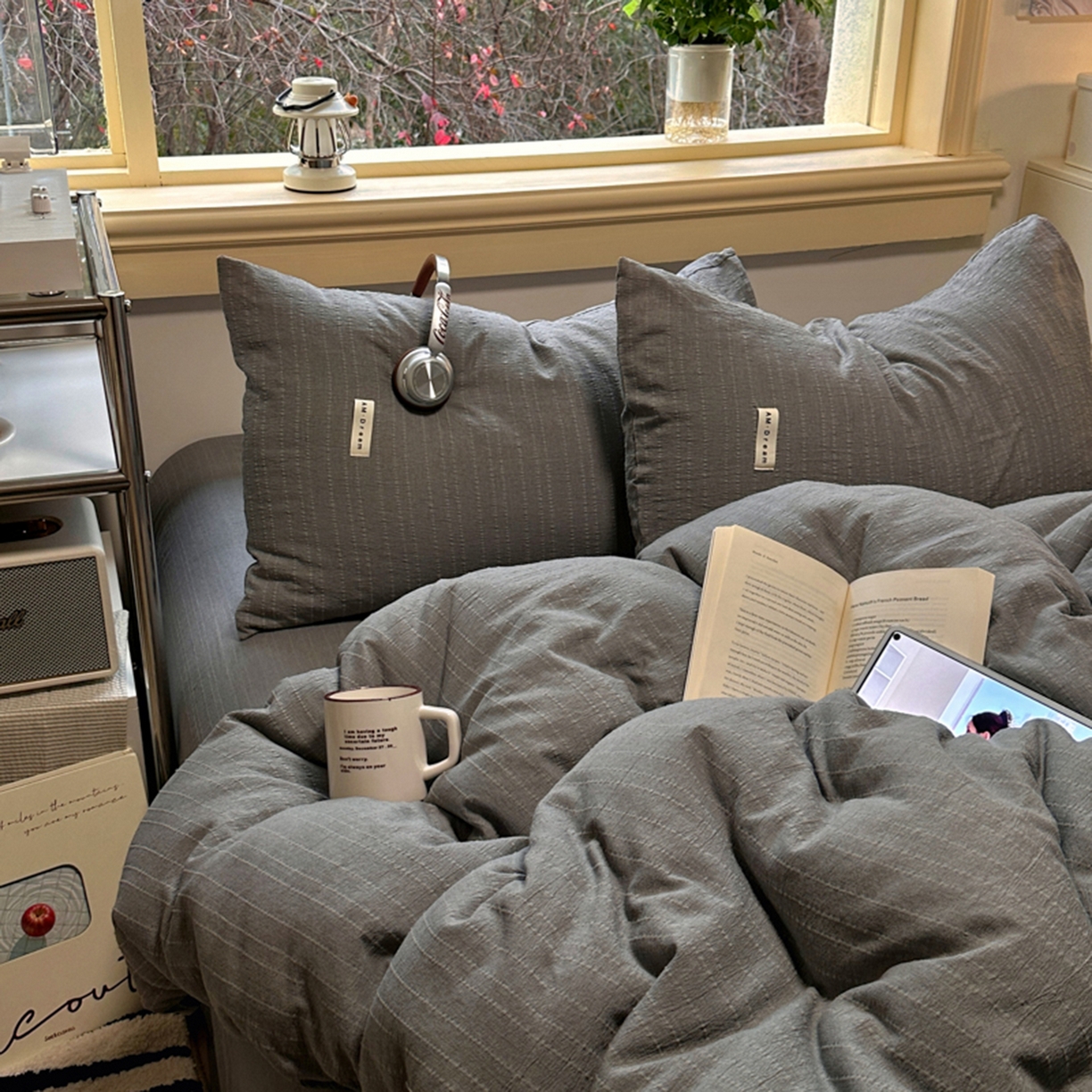 91家纺网 家纺一手货源 找家纺 阿曼达 2026新款简约素色亚麻风纯色无印四件套-素然 素然-烟灰