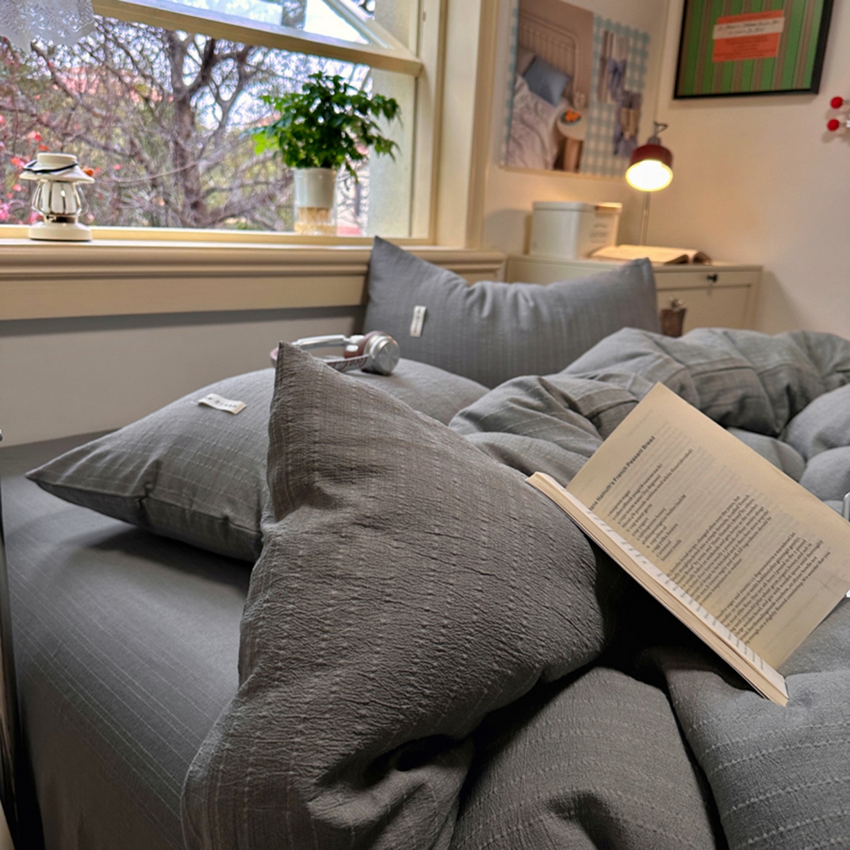 91家纺网 家纺一手货源 找家纺 阿曼达 2026新款简约素色亚麻风纯色无印四件套-素然 素然-烟灰