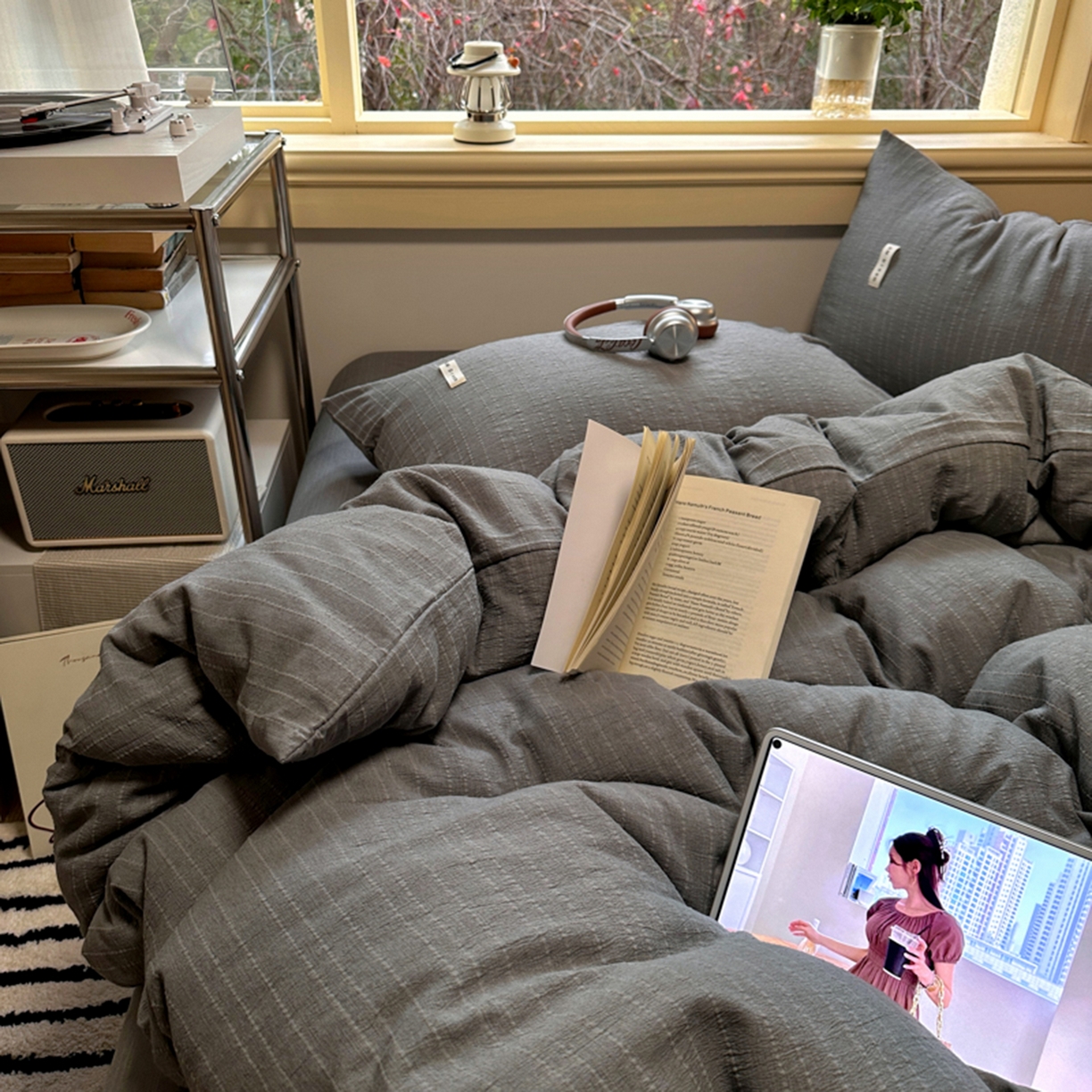 91家纺网 家纺一手货源 找家纺 阿曼达 2026新款简约素色亚麻风纯色无印四件套-素然 素然-烟灰