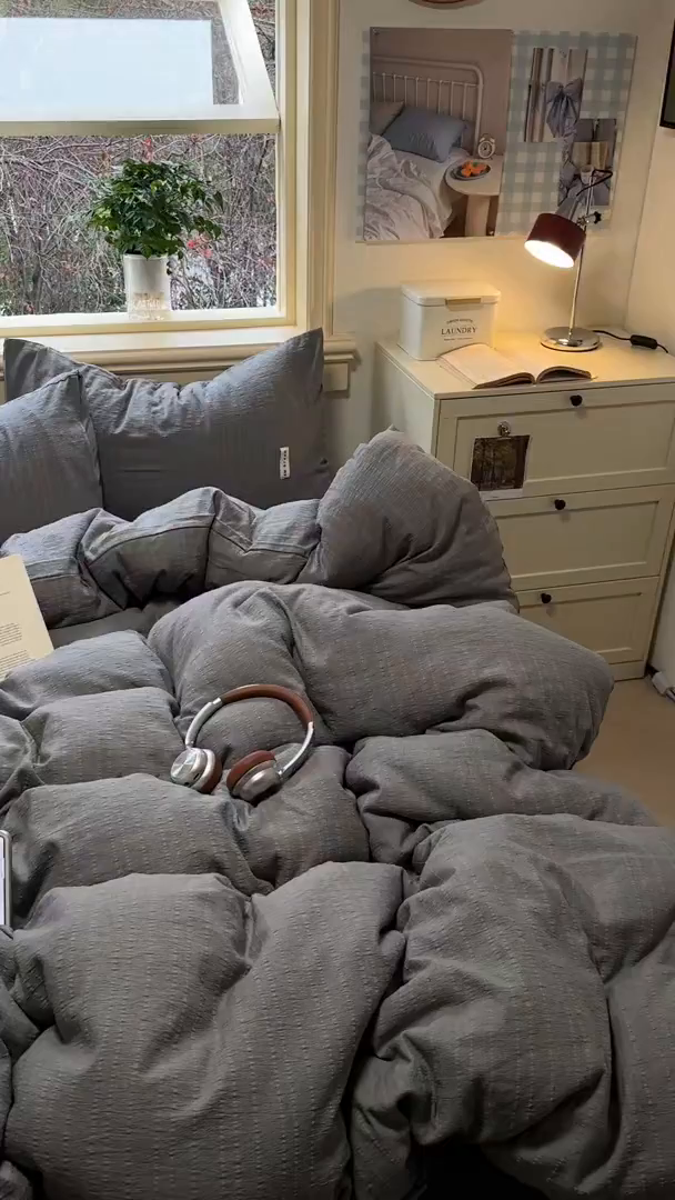 91家纺网 家纺一手货源 找家纺 阿曼达 2026新款简约素色亚麻风纯色无印四件套-素然 素然-烟灰