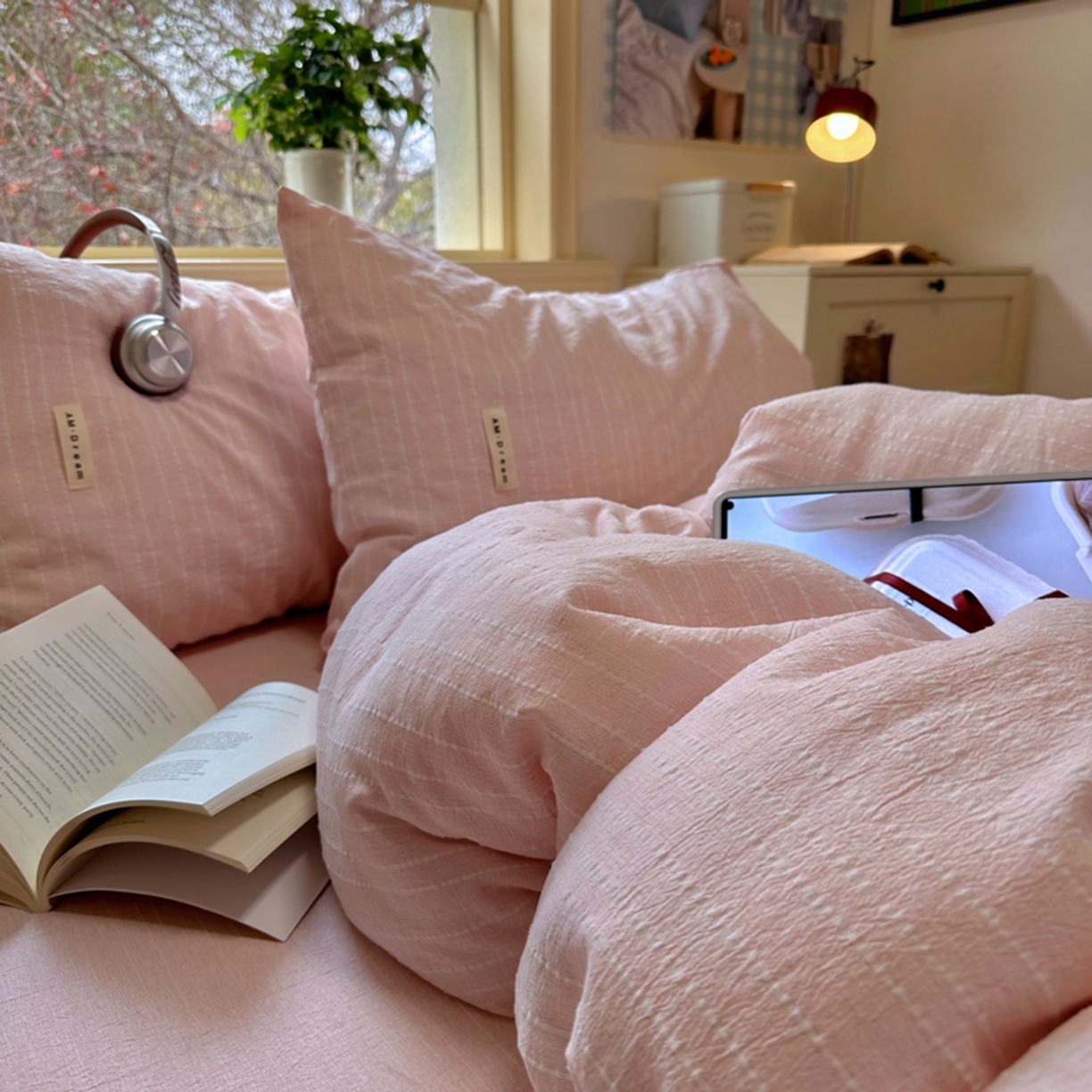 91家纺网 家纺一手货源 找家纺 阿曼达 2026新款简约素色亚麻风纯色无印四件套-素然 素然-玉色