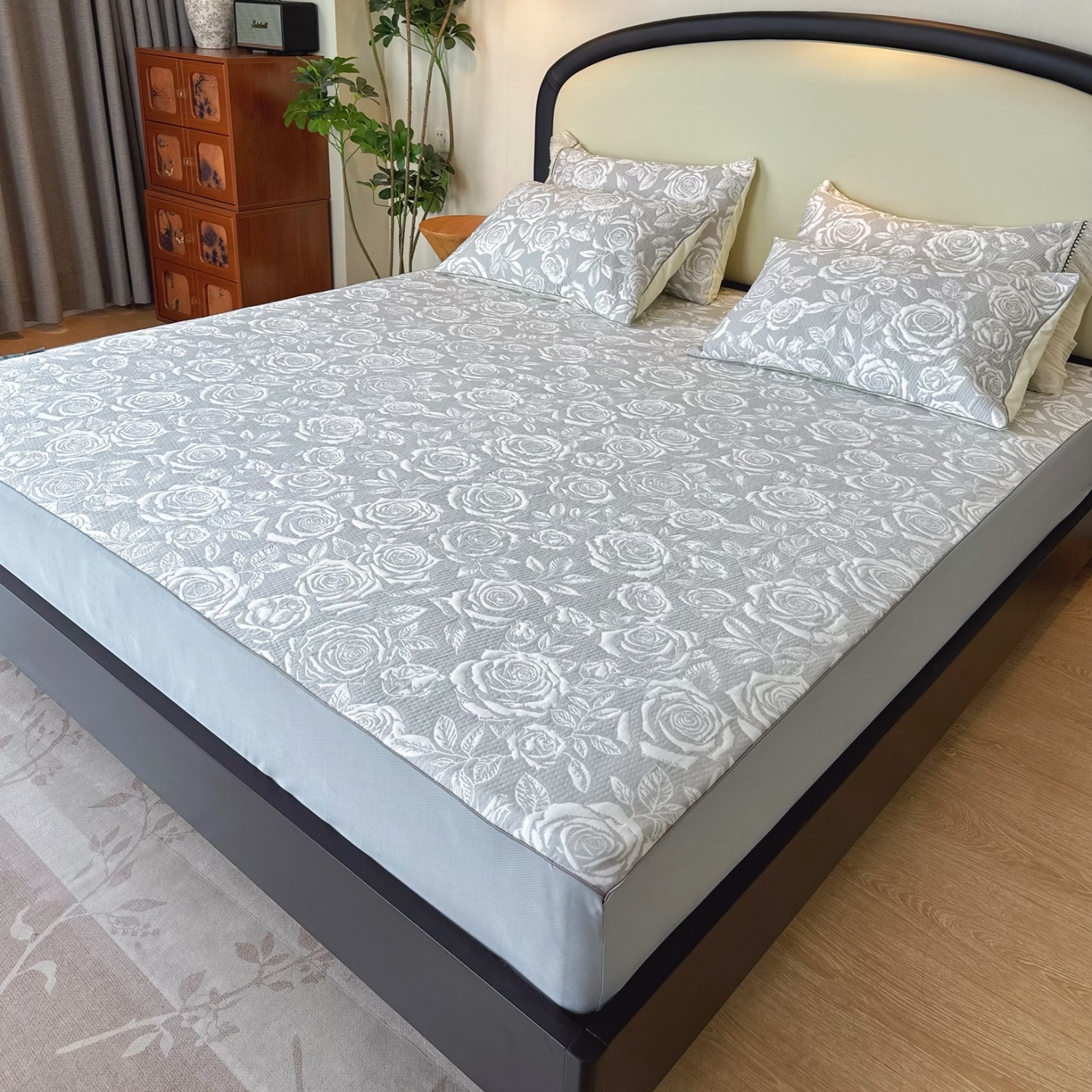 兜米家居 2026春夏新款韩国冷感科技PE软凉席垫三件套【床笠款】 床笠款～玫瑰灰