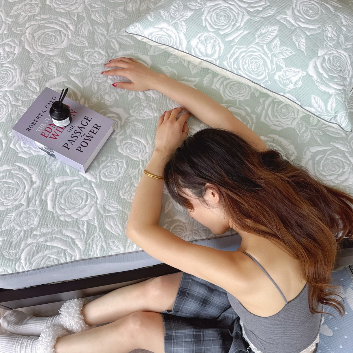 91家纺网 家纺一手货源 找家纺 兜米家居 2026春夏新款韩国冷感科技PE软凉席垫三件套【床笠款】 床笠款～玫瑰绿