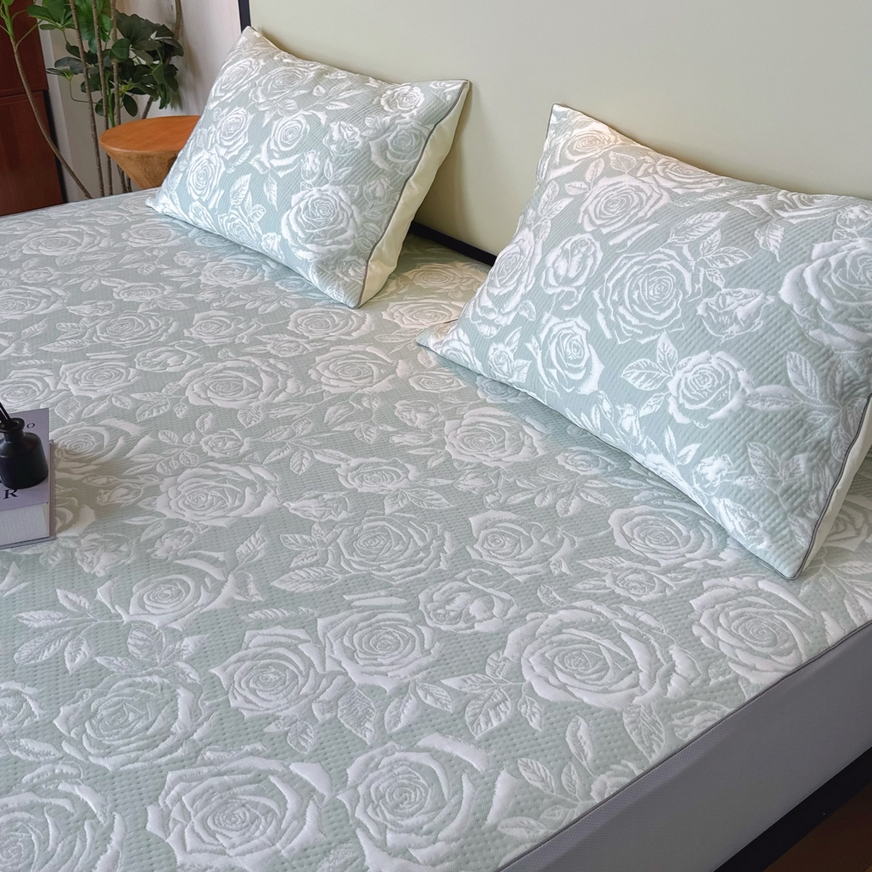 91家纺网 家纺一手货源 找家纺 兜米家居 2026春夏新款韩国冷感科技PE软凉席垫三件套【床笠款】 床笠款～玫瑰绿