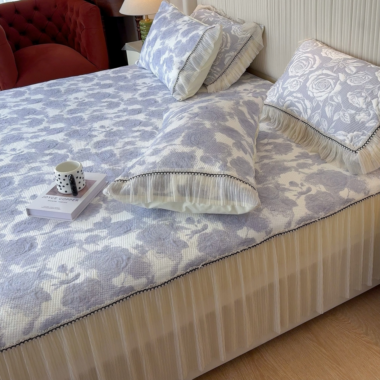 91家纺网 家纺一手货源 找家纺 兜米家居 2026春夏新款韩国冷感科技PE软凉席垫【床裙款】 床裙款-玫瑰紫