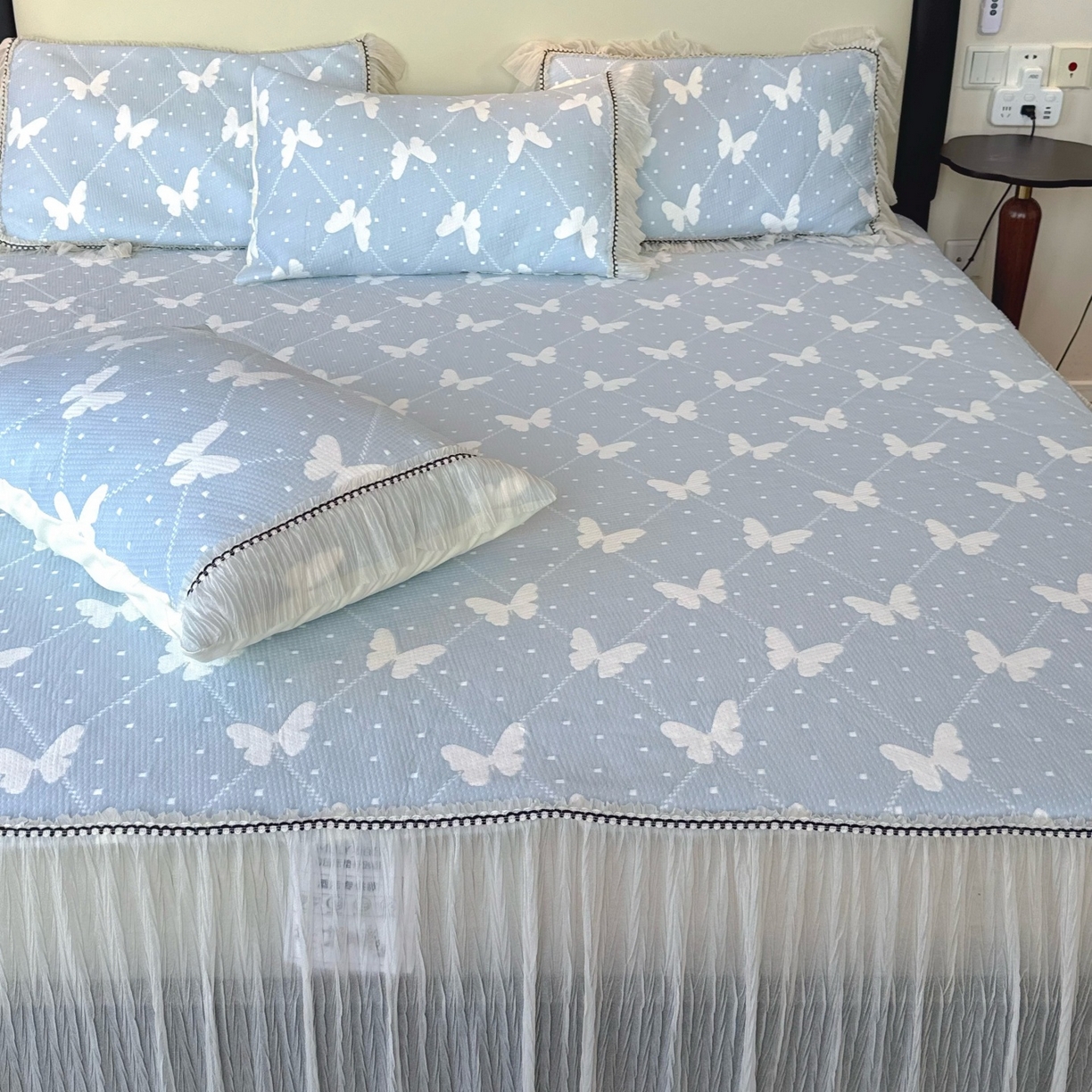 91家纺网 家纺一手货源 找家纺 兜米家居 2026春夏新款韩国冷感科技PE软凉席垫【床裙款】 床裙款-蝴蝶点点