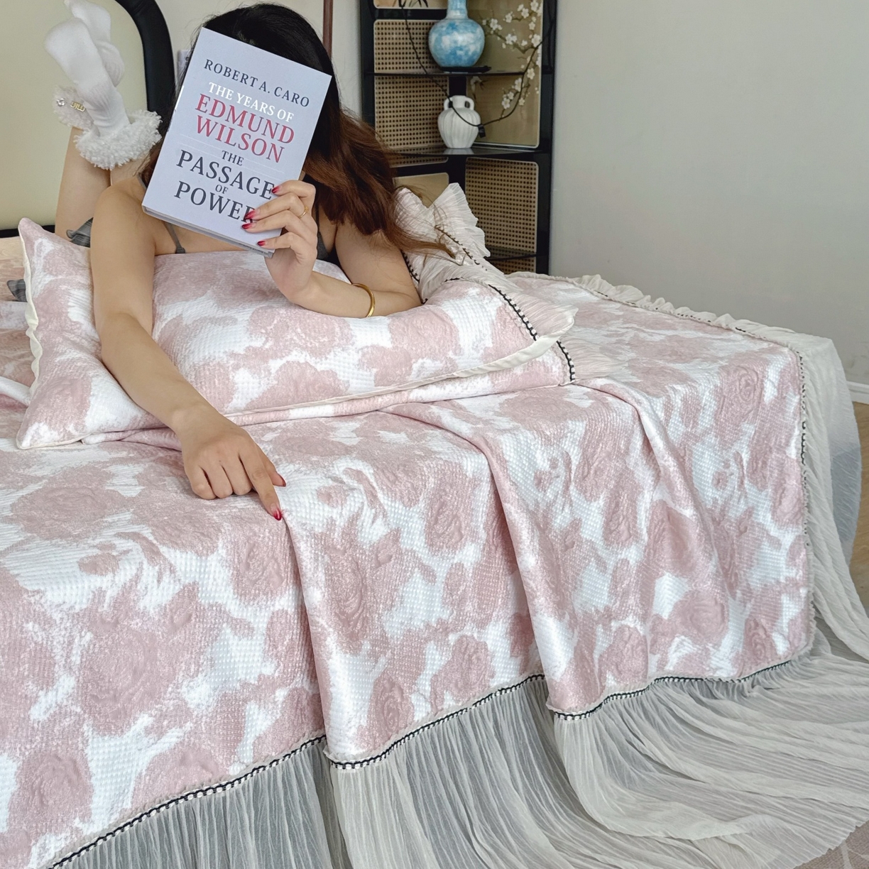 91家纺网 家纺一手货源 找家纺 兜米家居 2026春夏新款韩国冷感科技PE软凉席垫【床裙款】 床裙款-玫瑰粉