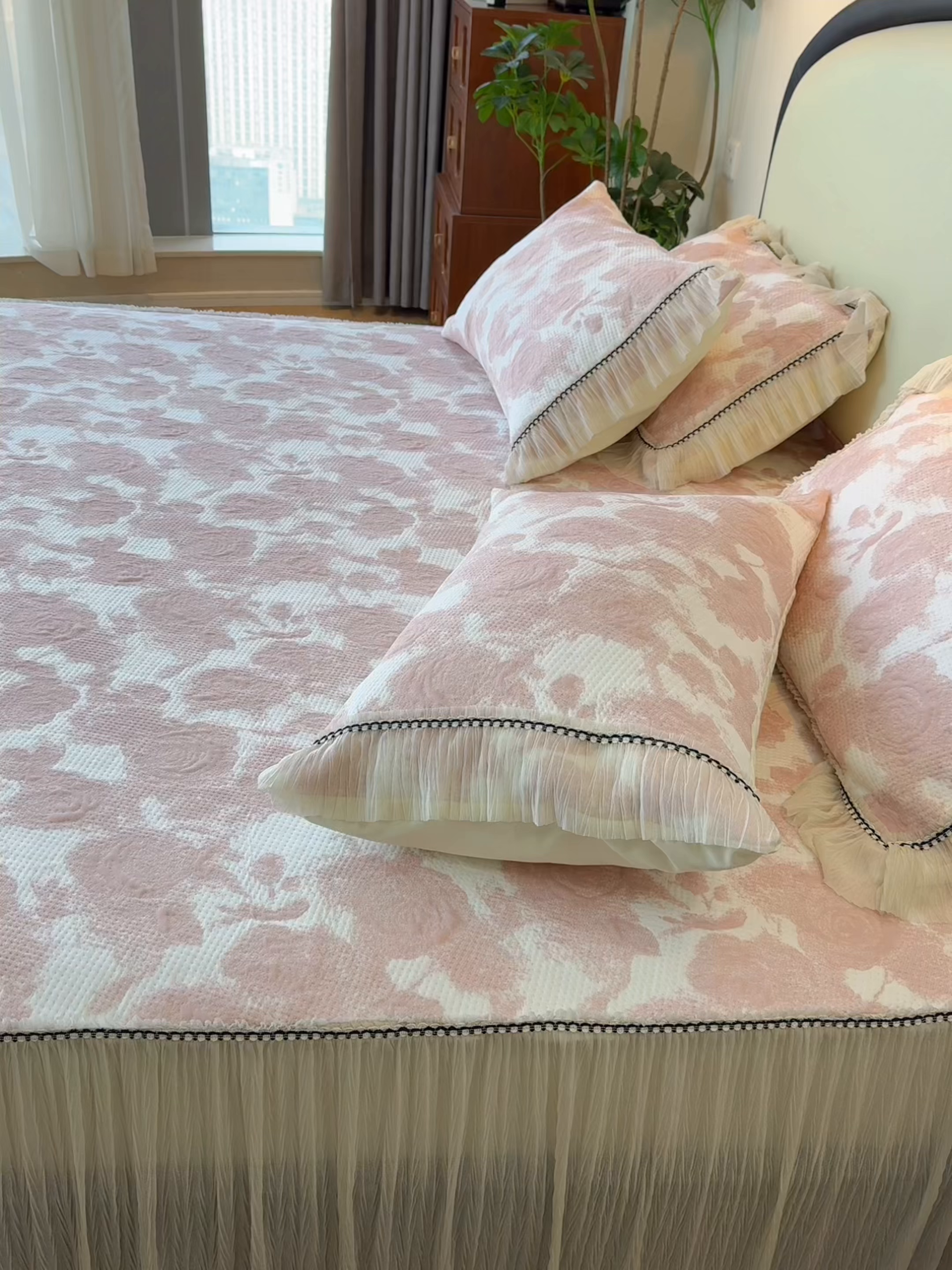 91家纺网 家纺一手货源 找家纺 兜米家居 2026春夏新款韩国冷感科技PE软凉席垫【床裙款】 床裙款-玫瑰粉