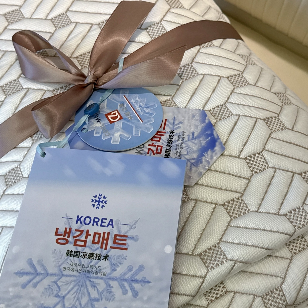 91家纺网 家纺一手货源 找家纺 兜米家居 2026春夏新款韩国凉感科技PE凉席床笠款三件套 几何浅咖