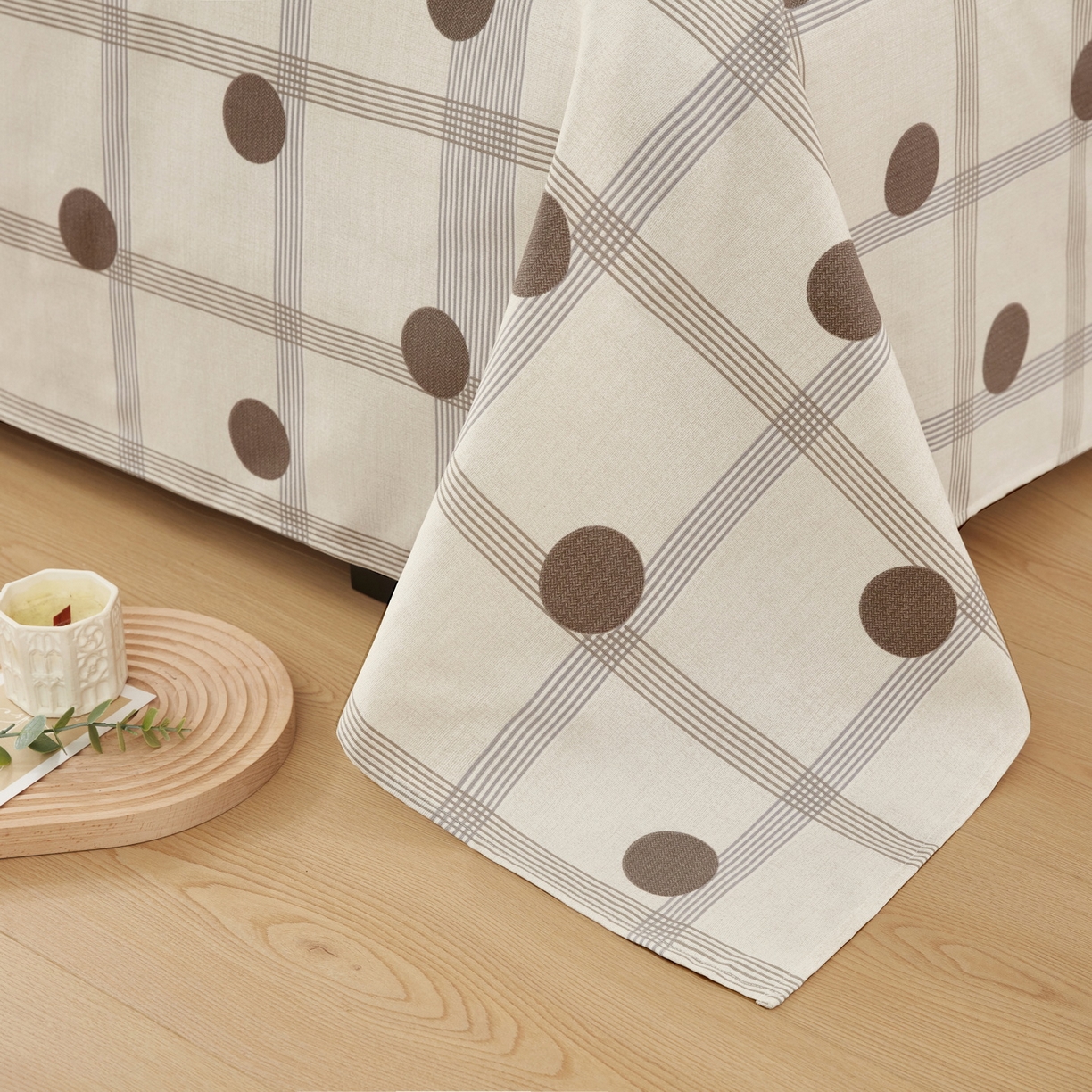 91家纺网 家纺一手货源 找家纺 美丽折家纺 2026春夏新款原棉老粗布单床单床单单件床单三件套 波点奶荼