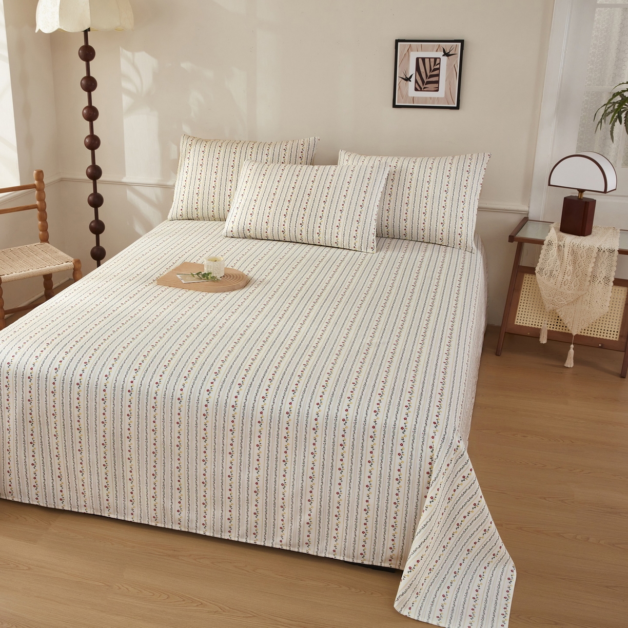 91家纺网 家纺一手货源 找家纺 美丽折家纺 2026春夏新款原棉老粗布单床单床单单件床单三件套 风雅玫瑰