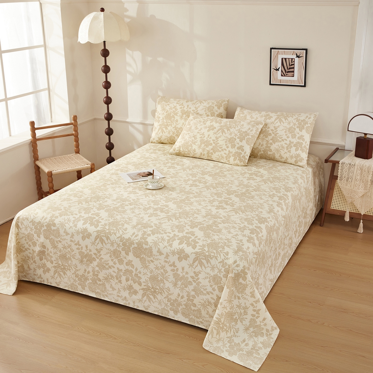 91家纺网 家纺一手货源 找家纺 美丽折家纺 2026春夏新款原棉老粗布单床单床单单件床单三件套 芳华