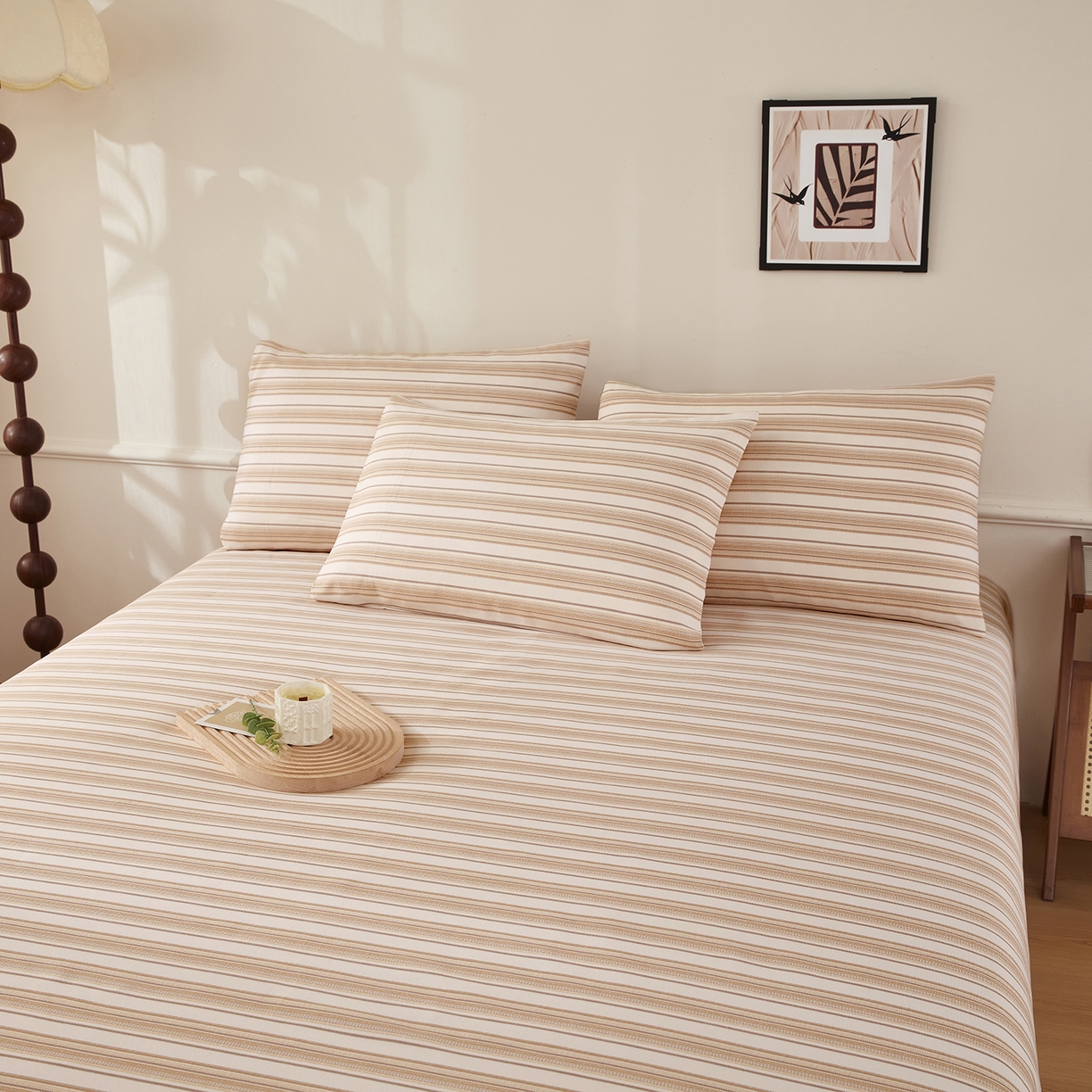 91家纺网 家纺一手货源 找家纺 美丽折家纺 2026春夏新款原棉老粗布单床单床单单件床单三件套 条纹-粉