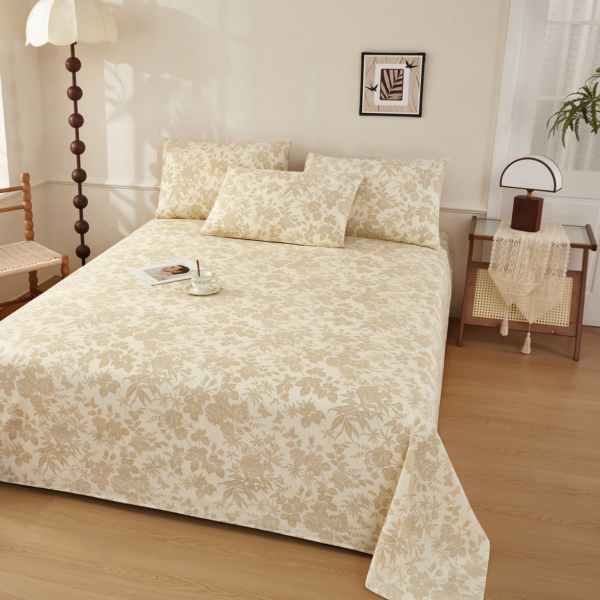 91家纺网 家纺一手货源 找家纺 美丽折家纺 2026春夏新款原棉老粗布单床单床单单件床单三件套 芳华