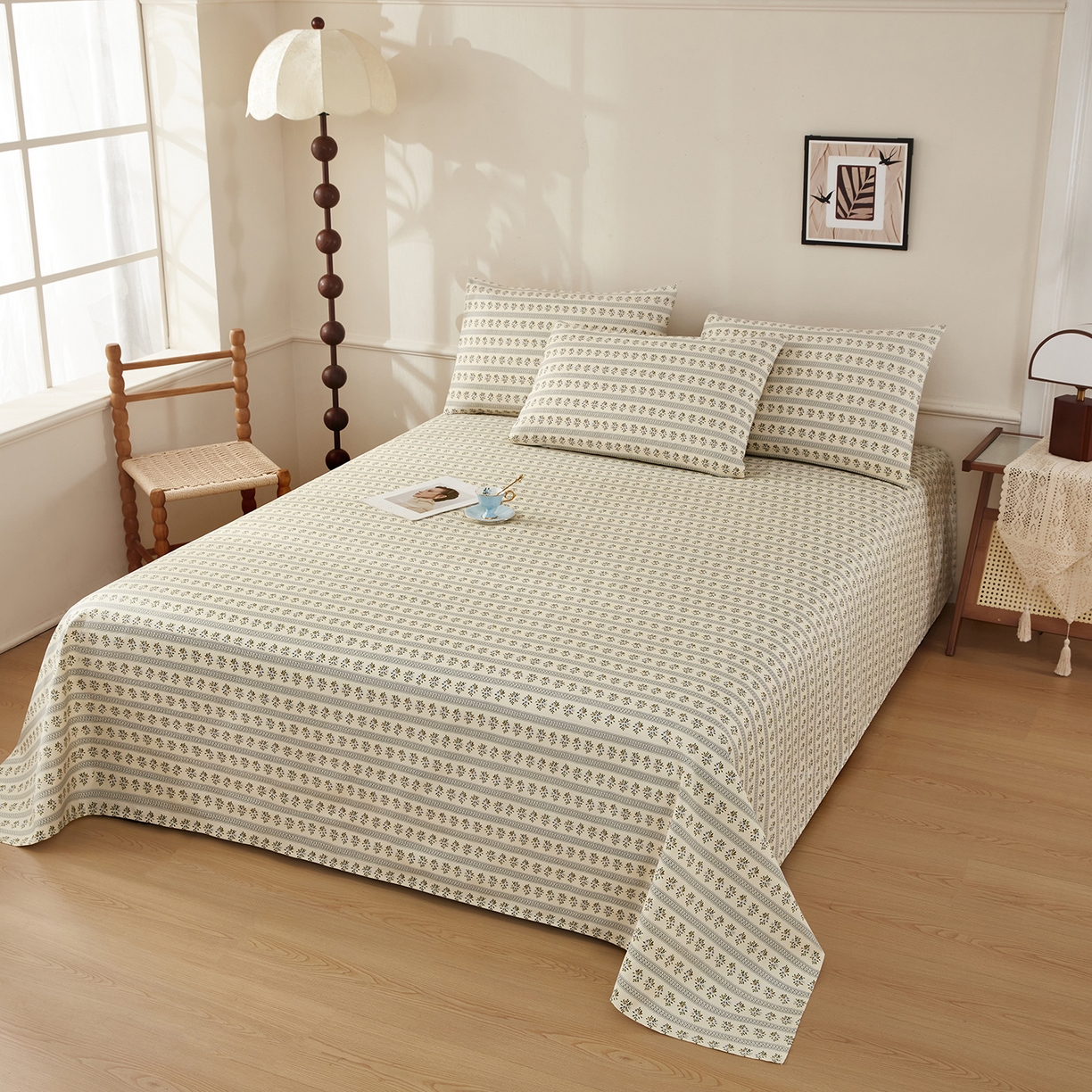 91家纺网 家纺一手货源 找家纺 美丽折家纺 2026春夏新款原棉老粗布单床单床单单件床单三件套 小兰花