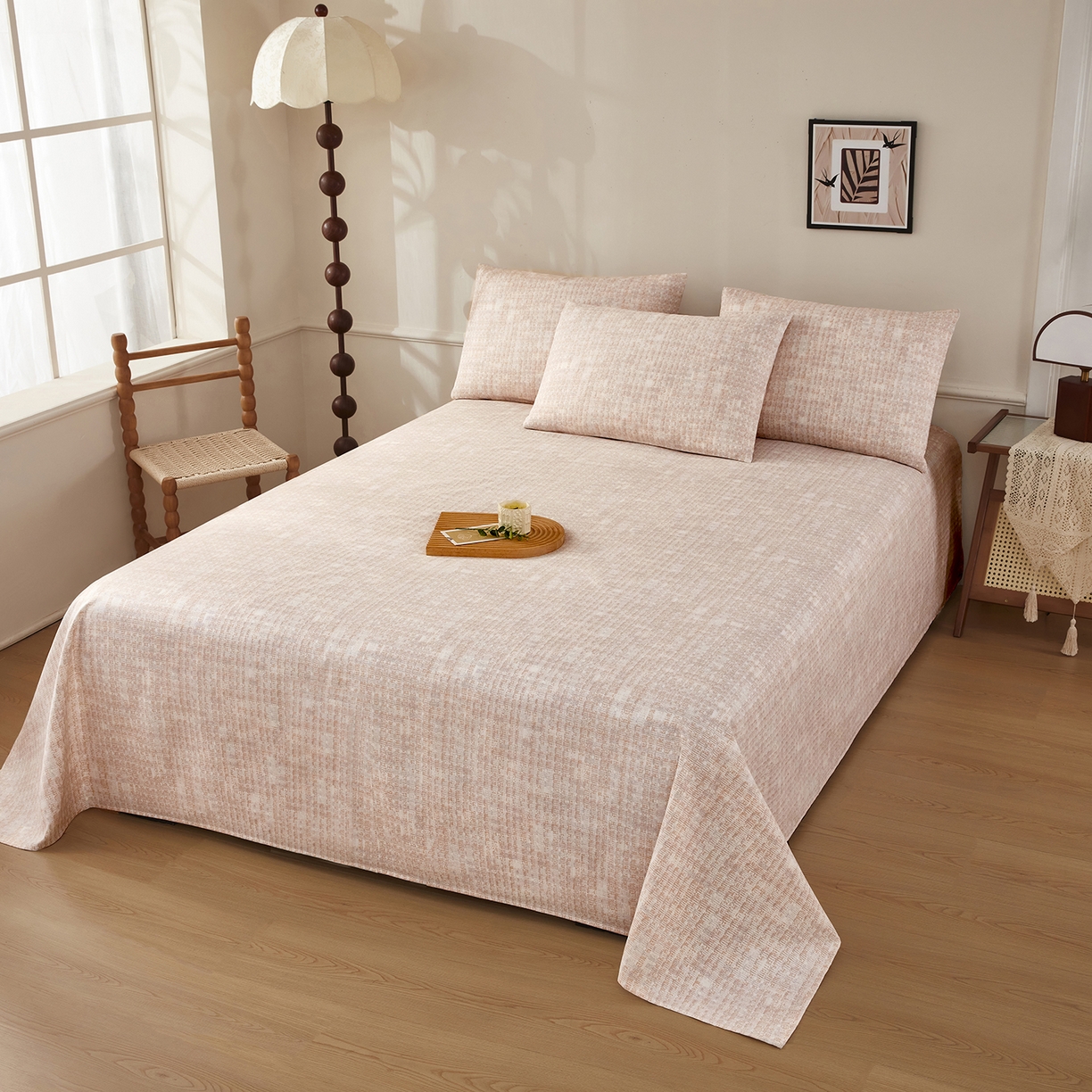 91家纺网 家纺一手货源 找家纺 美丽折家纺 2026春夏新款原棉老粗布单床单床单单件床单三件套 柔格