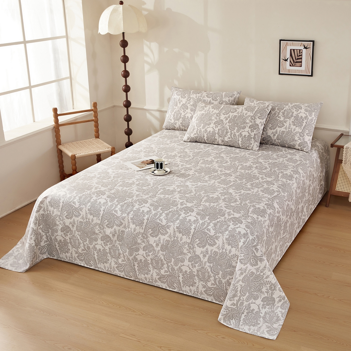 91家纺网 家纺一手货源 找家纺 美丽折家纺 2026春夏新款原棉老粗布单床单床单单件床单三件套 兰颂