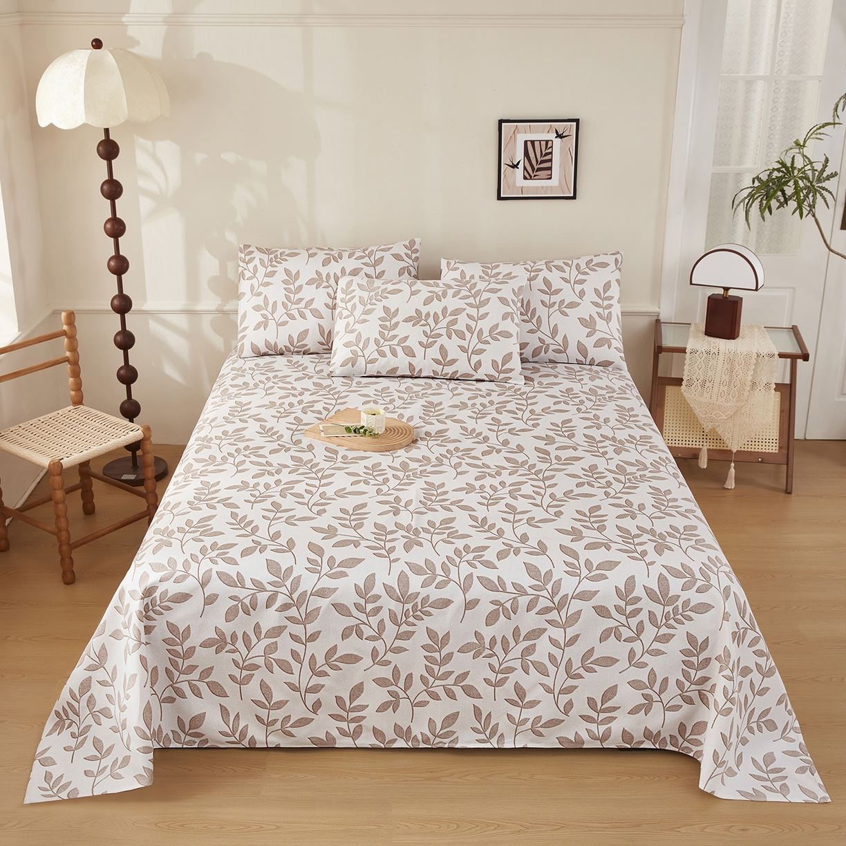 91家纺网 家纺一手货源 找家纺 美丽折家纺 2026春夏新款原棉老粗布单床单床单单件床单三件套 知秋