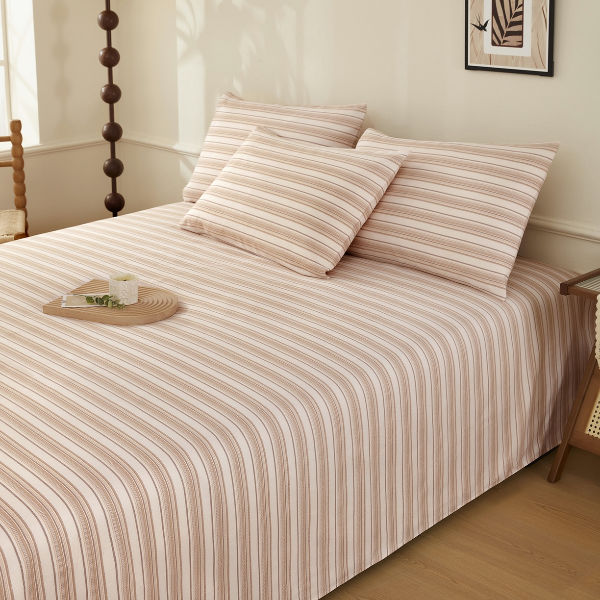 91家纺网 家纺一手货源 找家纺 美丽折家纺 2026春夏新款原棉老粗布单床单床单单件床单三件套 条纹-粉