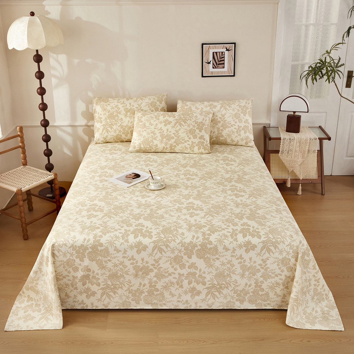 91家纺网 家纺一手货源 找家纺 美丽折家纺 2026春夏新款原棉老粗布单床单床单单件床单三件套 芳华