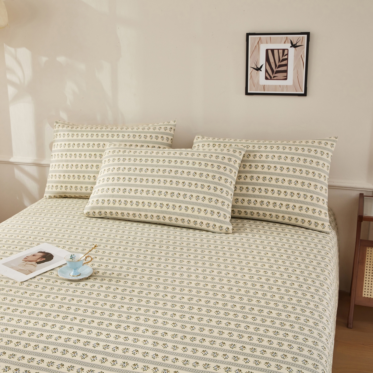 91家纺网 家纺一手货源 找家纺 美丽折家纺 2026春夏新款原棉老粗布单床单床单单件床单三件套 小兰花