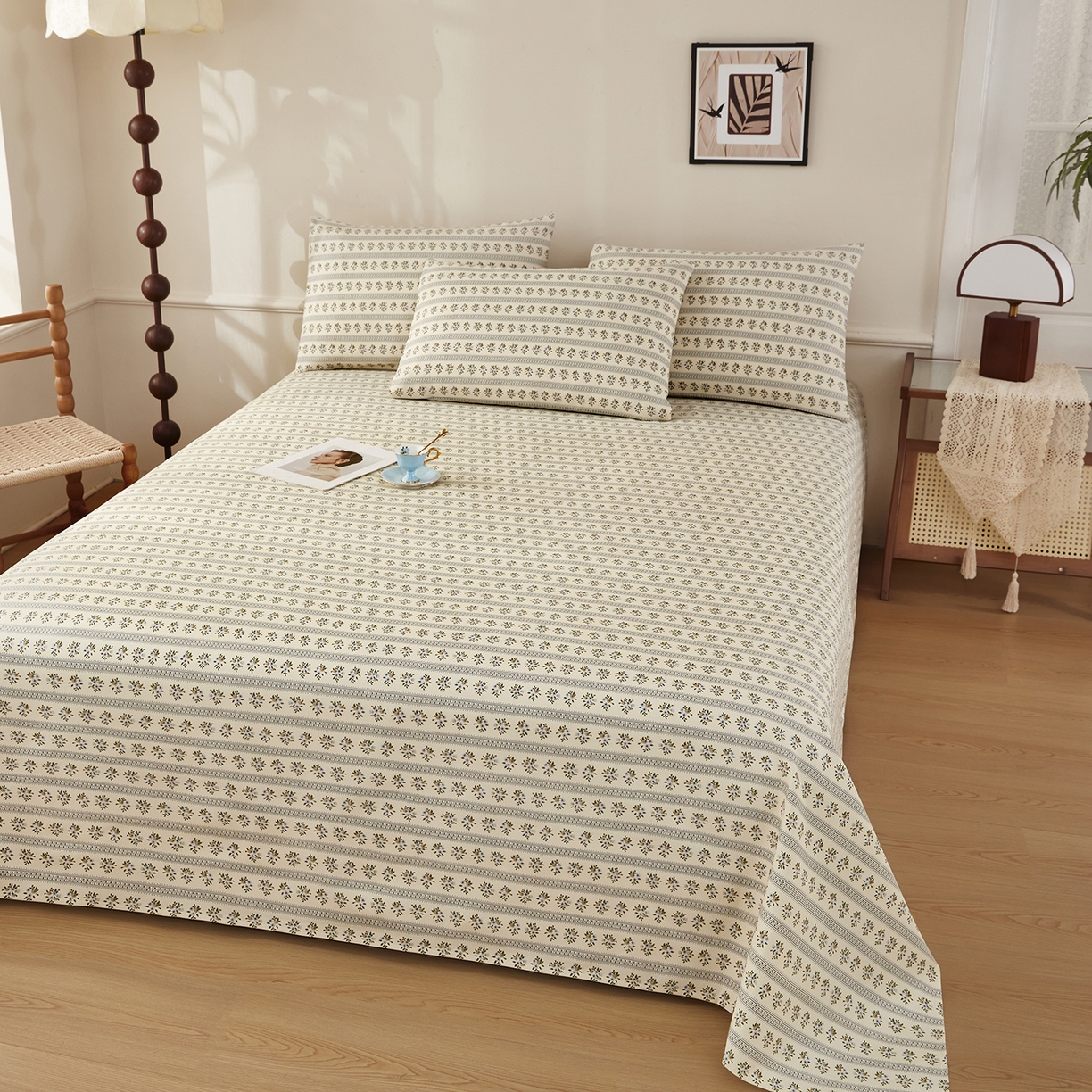 91家纺网 家纺一手货源 找家纺 美丽折家纺 2026春夏新款原棉老粗布单床单床单单件床单三件套 小兰花