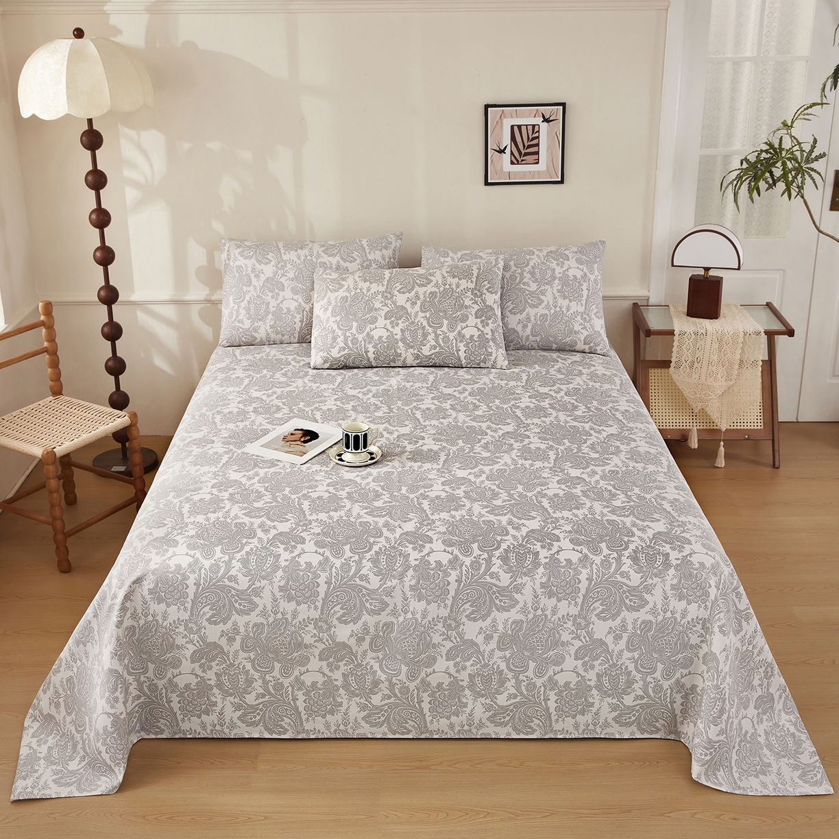 91家纺网 家纺一手货源 找家纺 美丽折家纺 2026春夏新款原棉老粗布单床单床单单件床单三件套 兰颂