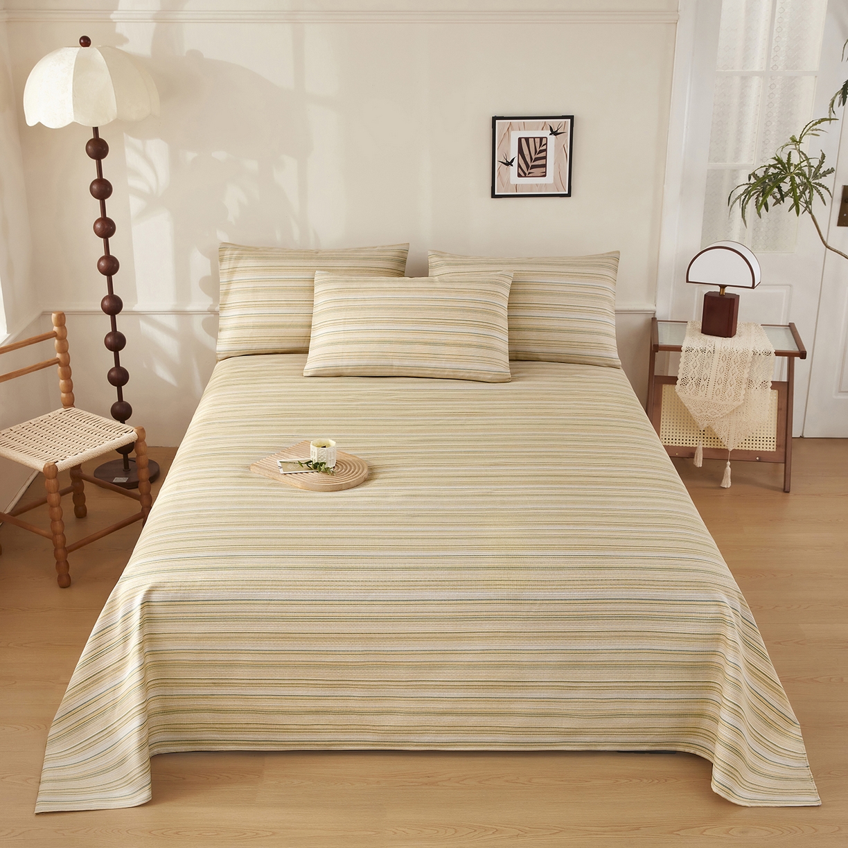 91家纺网 家纺一手货源 找家纺 美丽折家纺 2026春夏新款原棉老粗布单床单床单单件床单三件套 浅禾