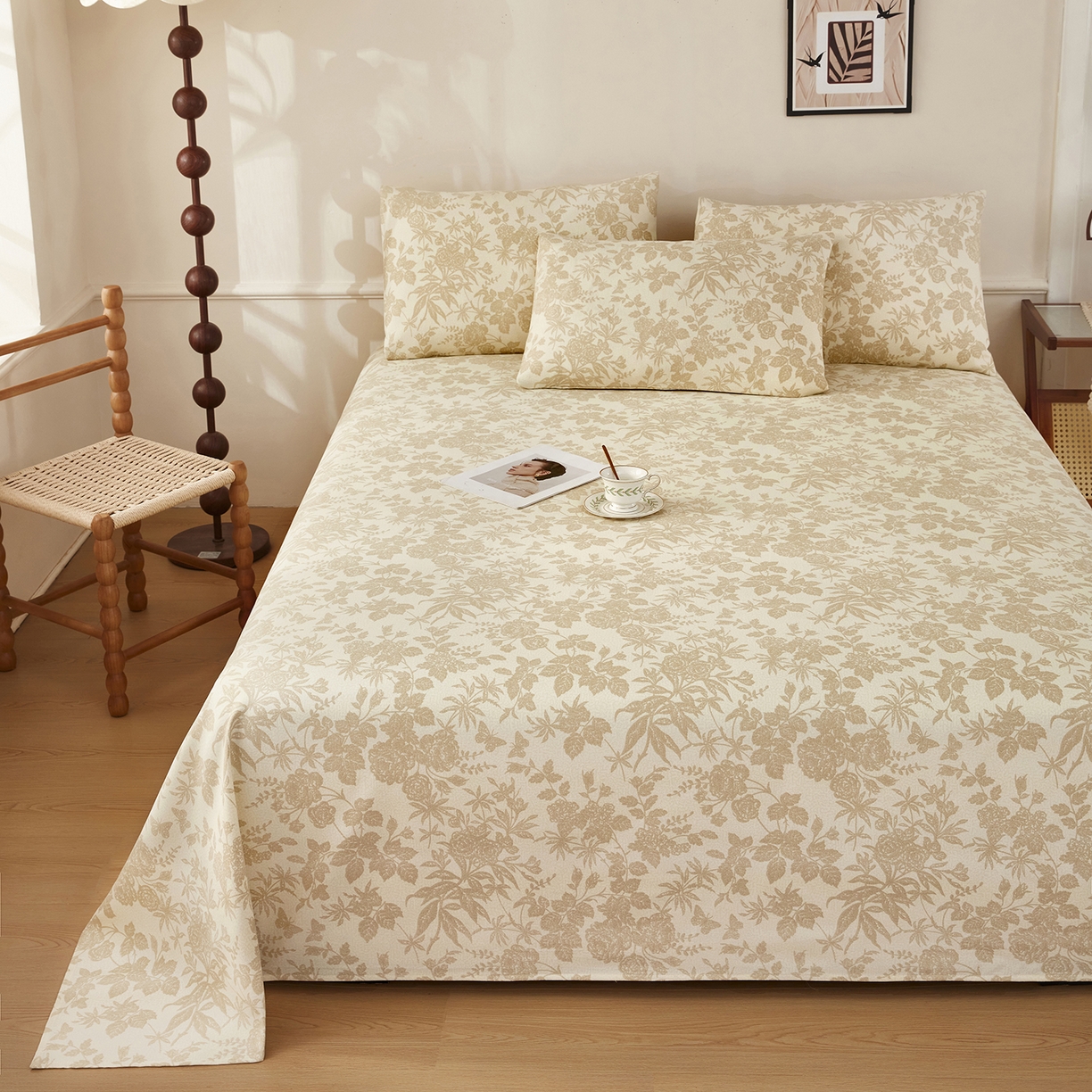 91家纺网 家纺一手货源 找家纺 美丽折家纺 2026春夏新款原棉老粗布单床单床单单件床单三件套 芳华