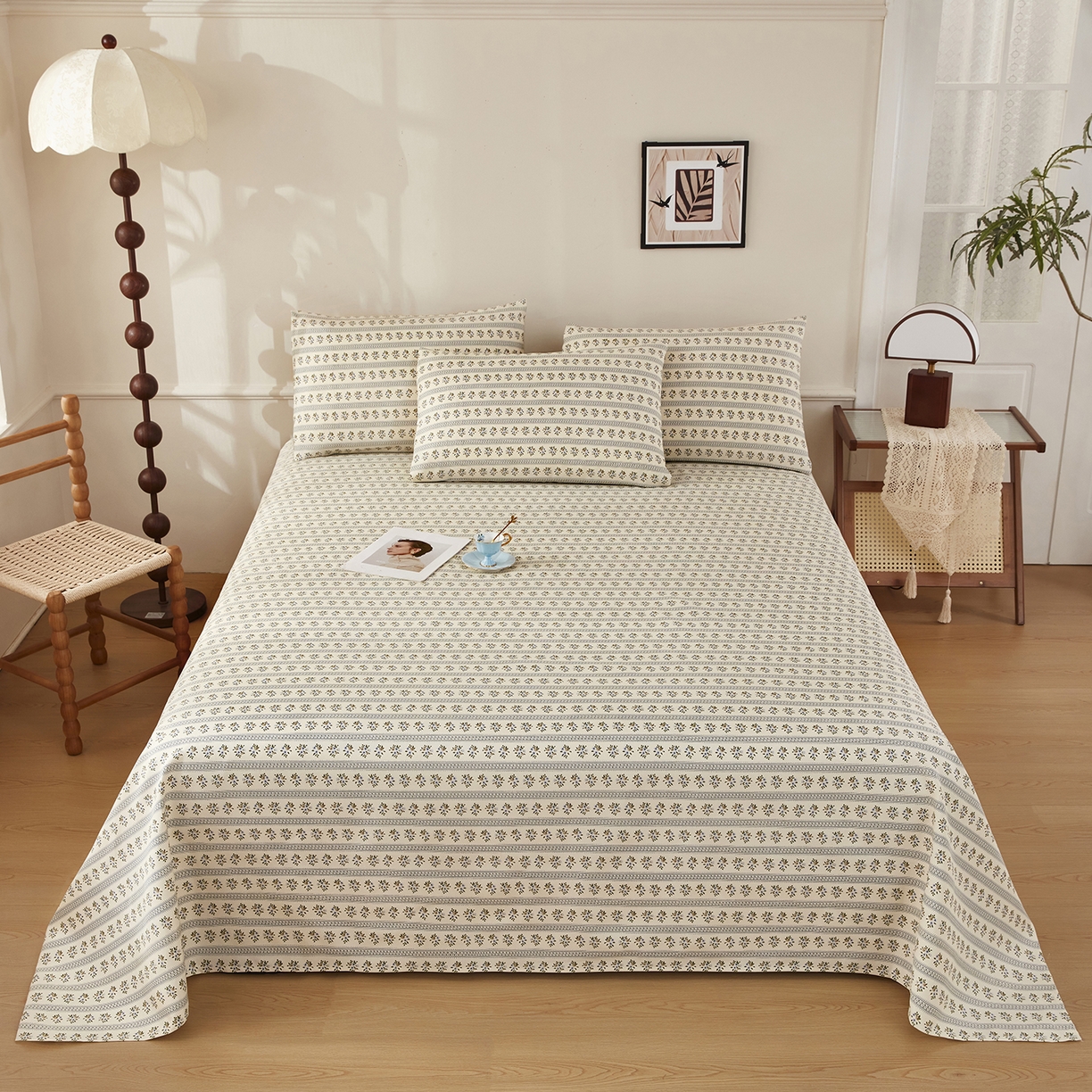 91家纺网 家纺一手货源 找家纺 美丽折家纺 2026春夏新款原棉老粗布单床单床单单件床单三件套 小兰花