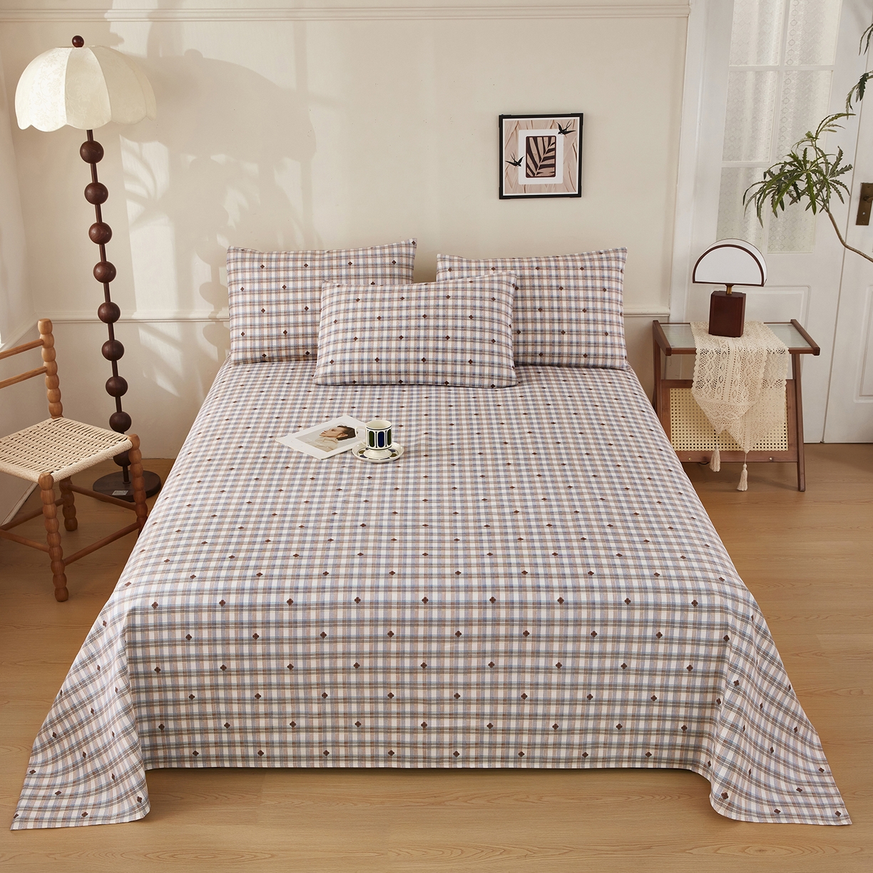 91家纺网 家纺一手货源 找家纺 美丽折家纺 2026春夏新款原棉老粗布单床单床单单件床单三件套 格格屋