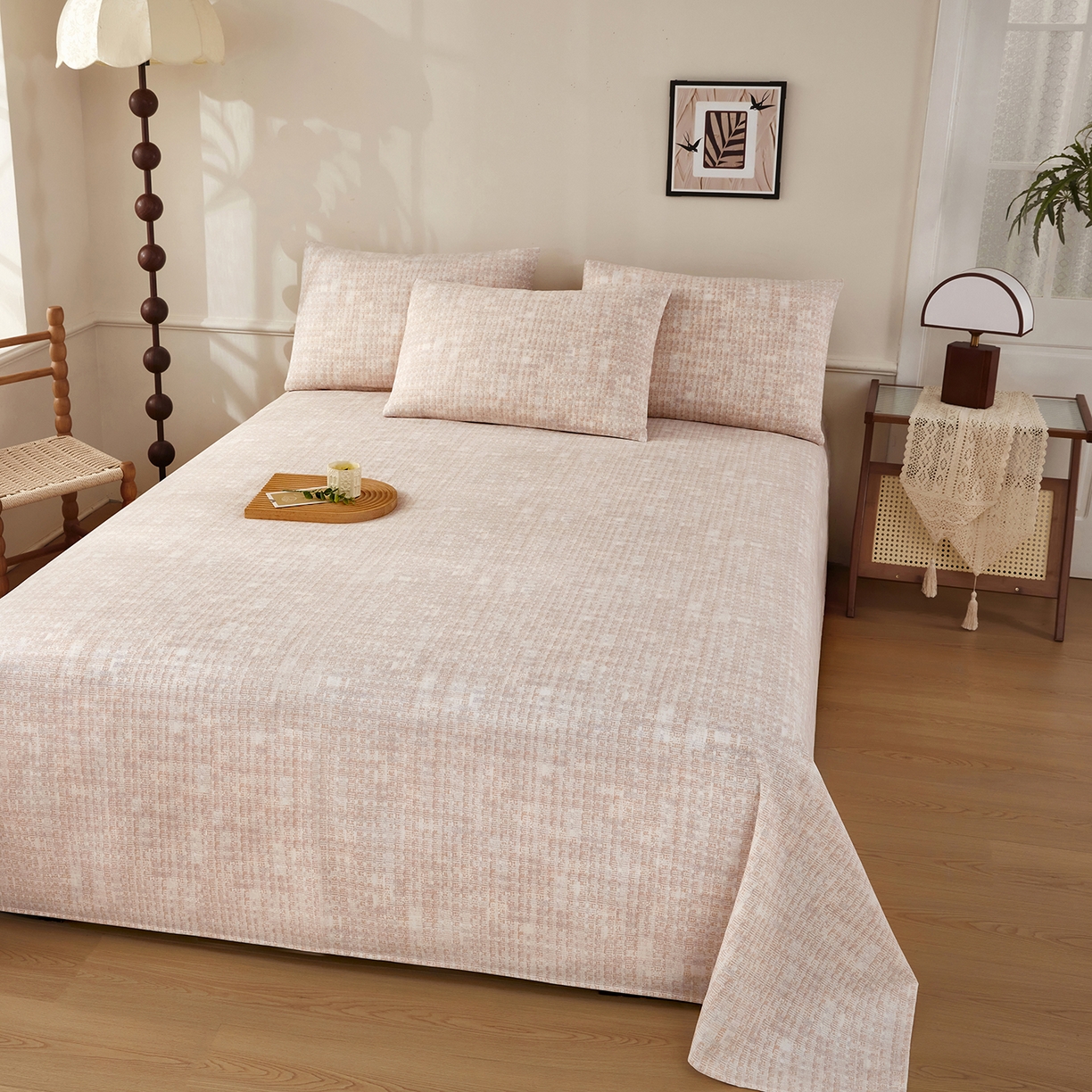 91家纺网 家纺一手货源 找家纺 美丽折家纺 2026春夏新款原棉老粗布单床单床单单件床单三件套 柔格