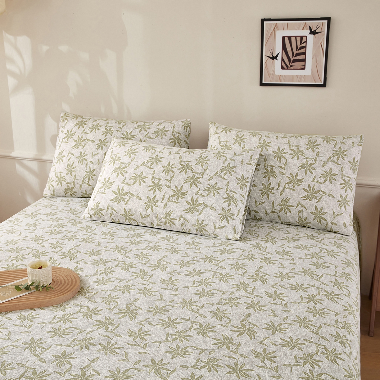 91家纺网 家纺一手货源 找家纺 美丽折家纺 2026春夏新款原棉老粗布单床单床单单件床单三件套 绿影