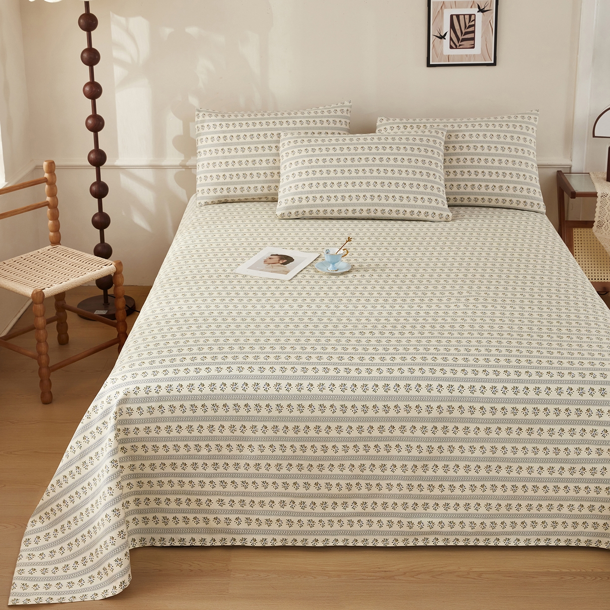 91家纺网 家纺一手货源 找家纺 美丽折家纺 2026春夏新款原棉老粗布单床单床单单件床单三件套 小兰花