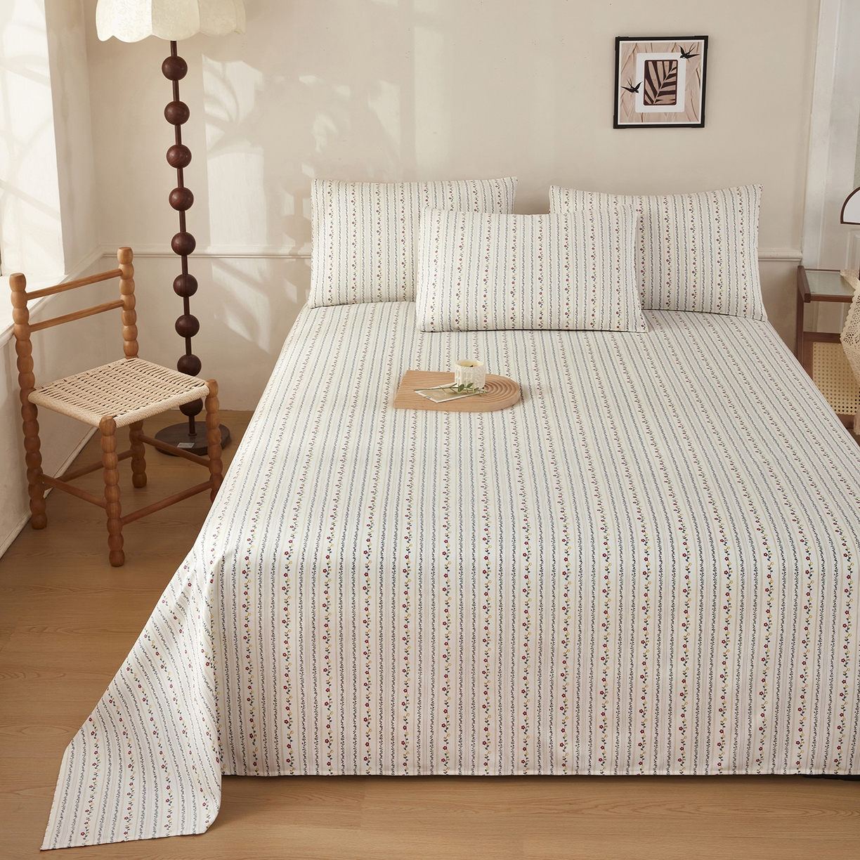 91家纺网 家纺一手货源 找家纺 美丽折家纺 2026春夏新款原棉老粗布单床单床单单件床单三件套 风雅玫瑰