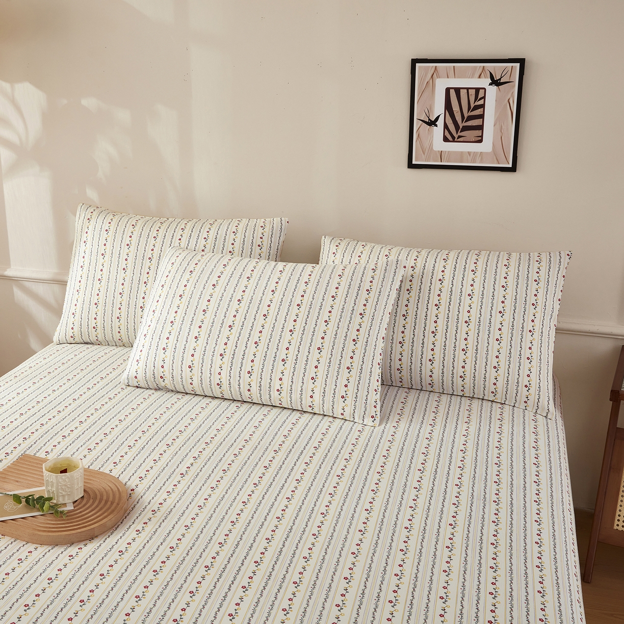 91家纺网 家纺一手货源 找家纺 美丽折家纺 2026春夏新款原棉老粗布单床单床单单件床单三件套 风雅玫瑰