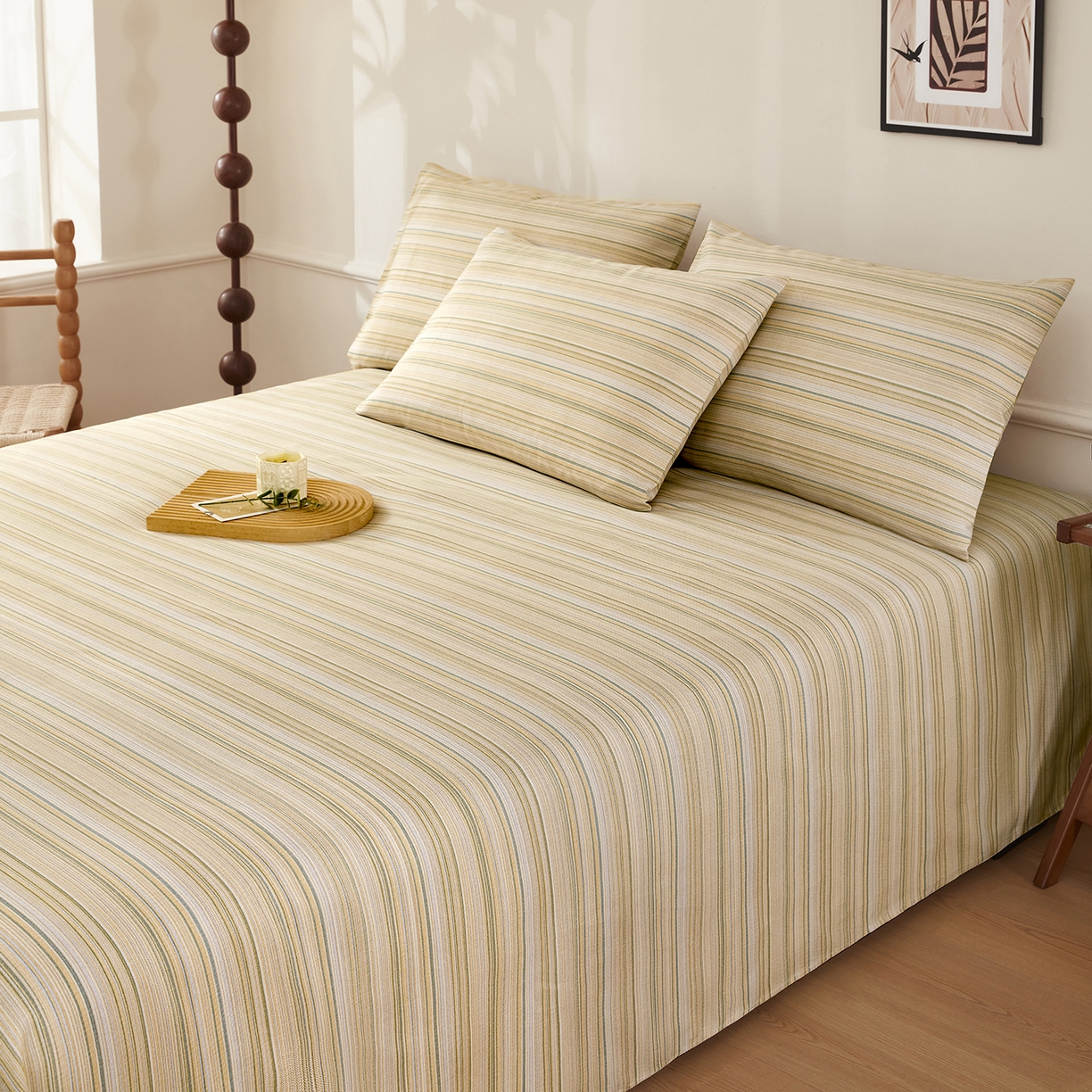 91家纺网 家纺一手货源 找家纺 美丽折家纺 2026春夏新款原棉老粗布单床单床单单件床单三件套 浅禾