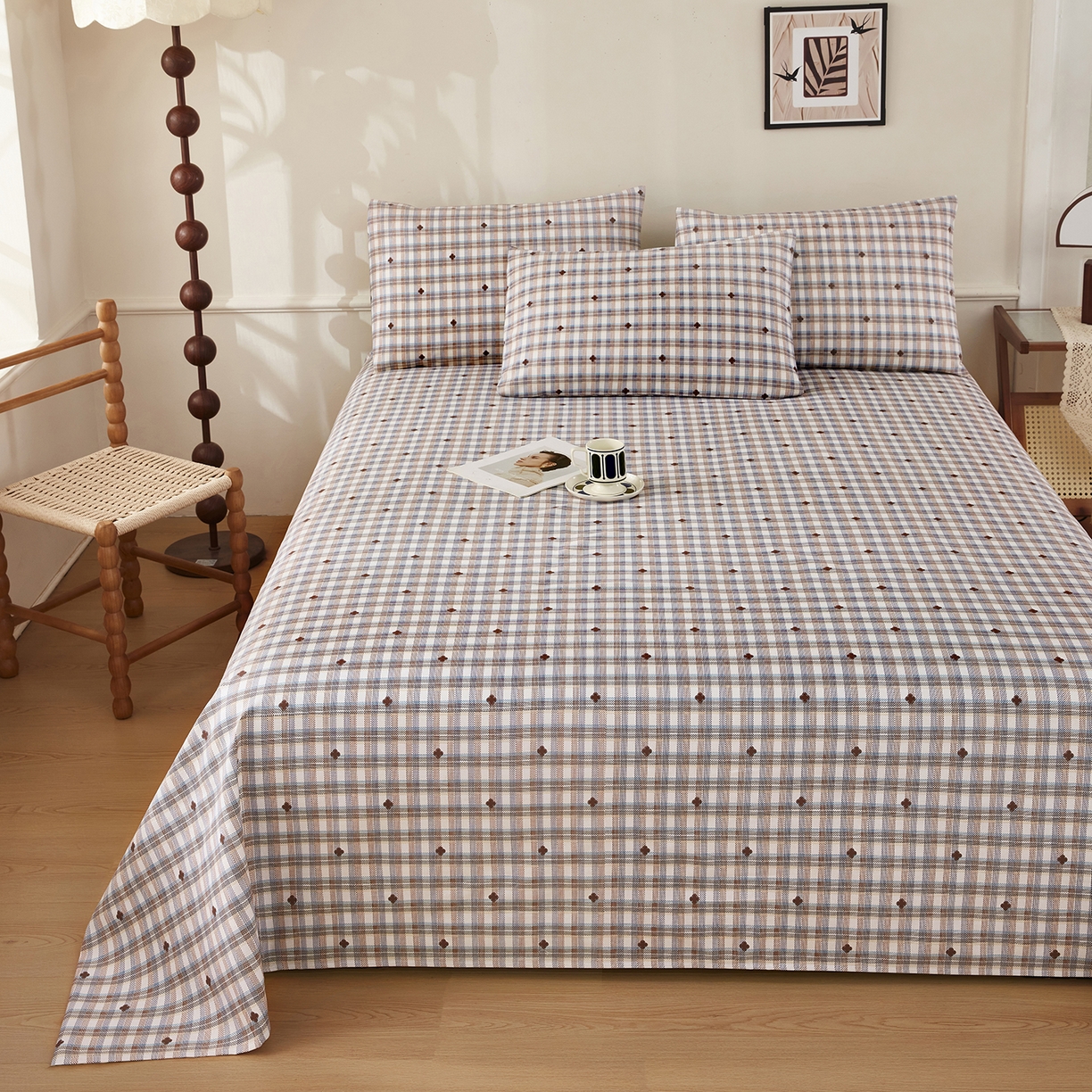 91家纺网 家纺一手货源 找家纺 美丽折家纺 2026春夏新款原棉老粗布单床单床单单件床单三件套 格格屋