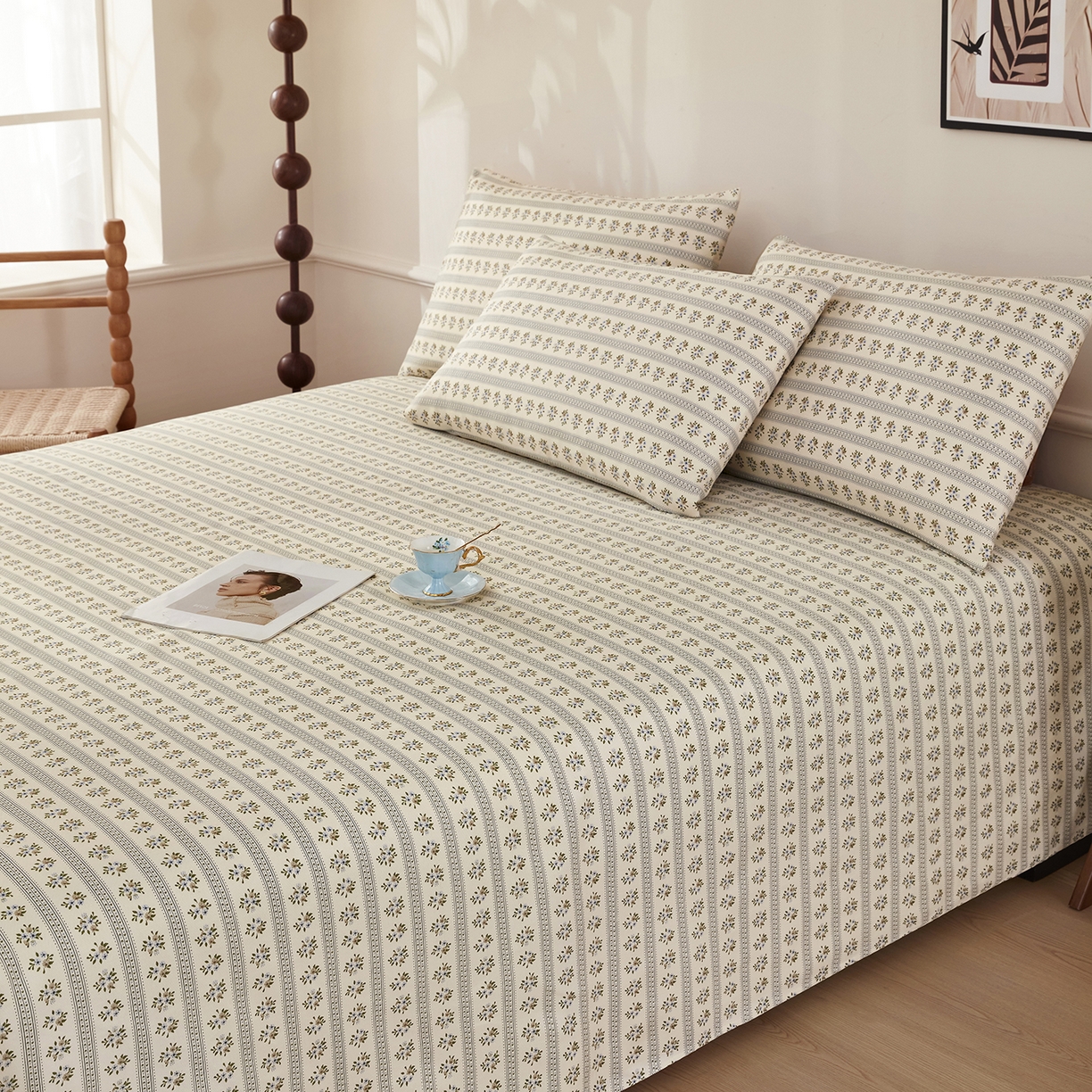 91家纺网 家纺一手货源 找家纺 美丽折家纺 2026春夏新款原棉老粗布单床单床单单件床单三件套 小兰花