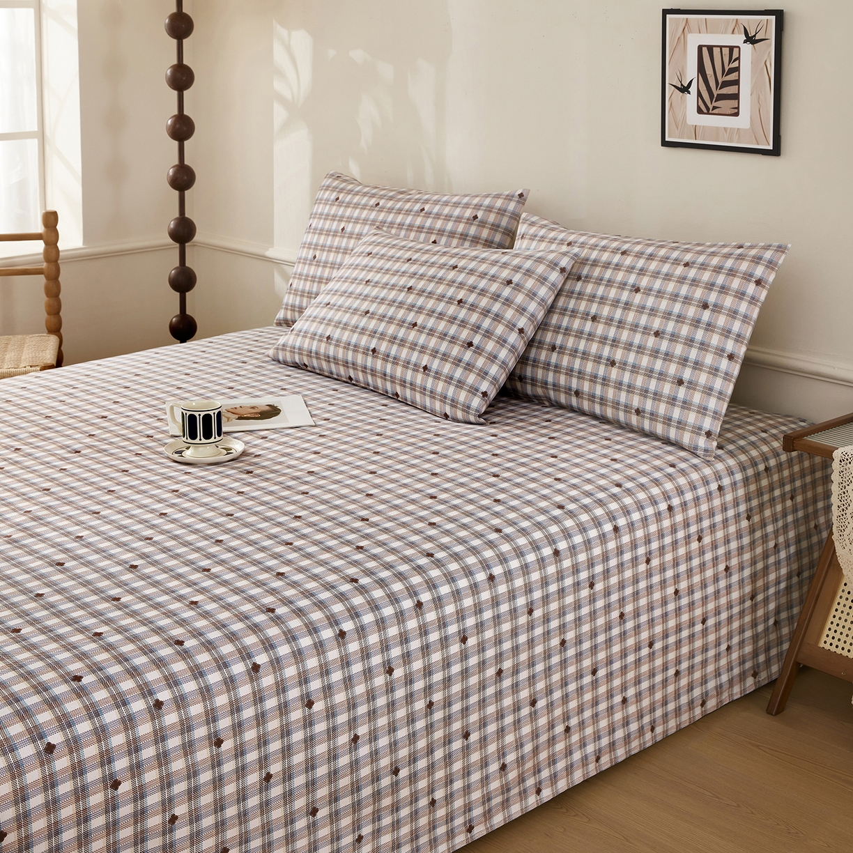 91家纺网 家纺一手货源 找家纺 美丽折家纺 2026春夏新款原棉老粗布单床单床单单件床单三件套 格格屋